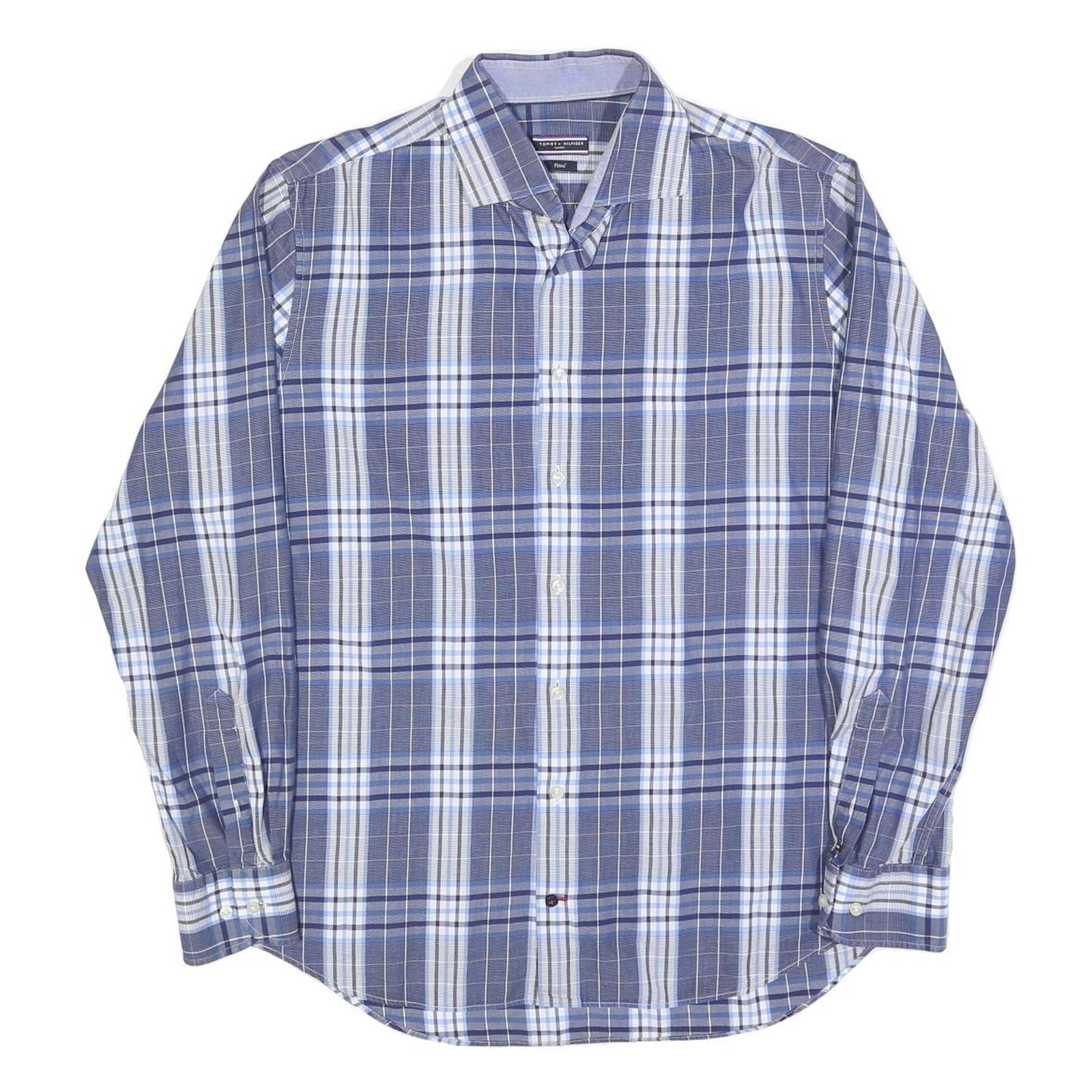 TOMMY HILFIGER Mens Blue & Grey Check Shirt L Cotton Blend Casual Smart Refurbished - N/A refurbished available on Cerqular