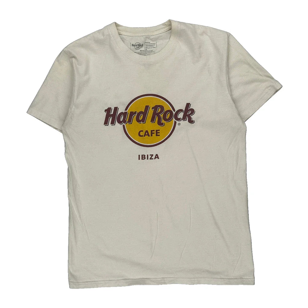 Hard Rock Cafe Graphic T-Shirt - Medium Cream Cotton Refurbished - Thrifted (note: this is a term often used to describe second- refurbished available on Cerqular