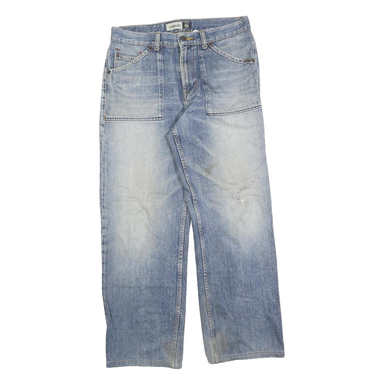 GIO Mens Jeans Blue Relaxed Straight Denim Light W32 L28 Casual Comfort Zip Refurbished - N/A refurbished available on Cerqular