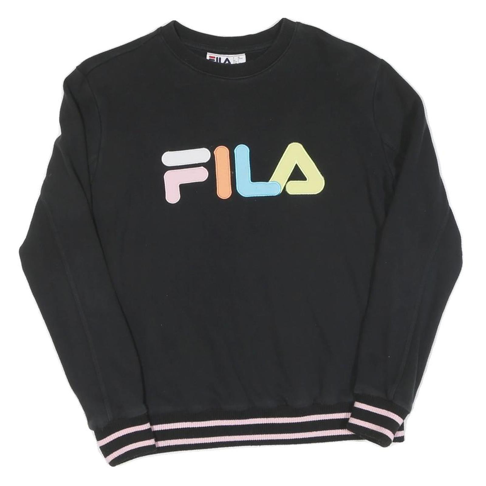 FILA Womens Black Cotton Crew Neck S Sweatshirt Colour Block Logo Refurbished - N/A refurbished available on Cerqular