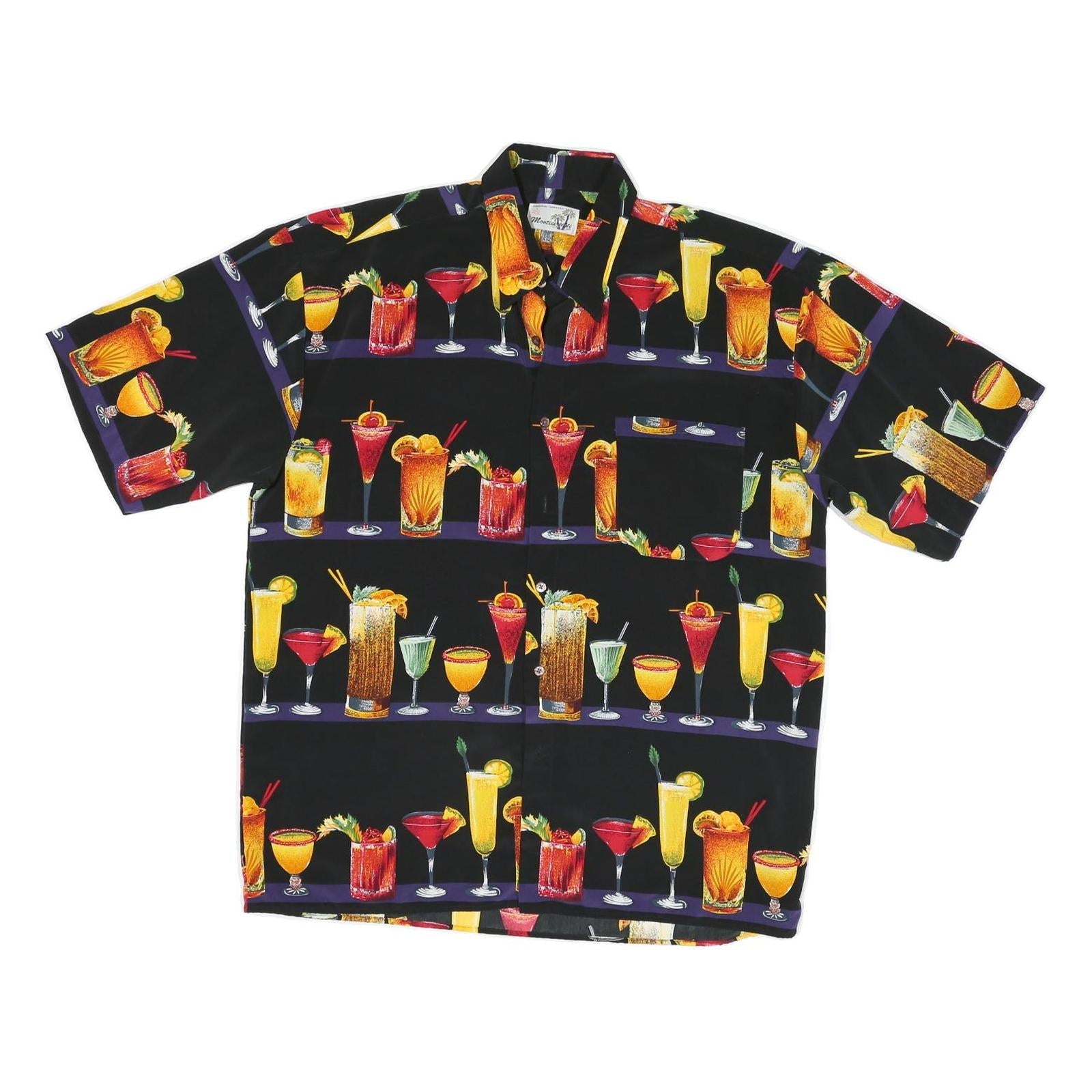 MONTICEUTTI Mens Black Cocktail Print Shirt XL Vibrant Polyester Casual Summer Refurbished - N/A refurbished available on Cerqular