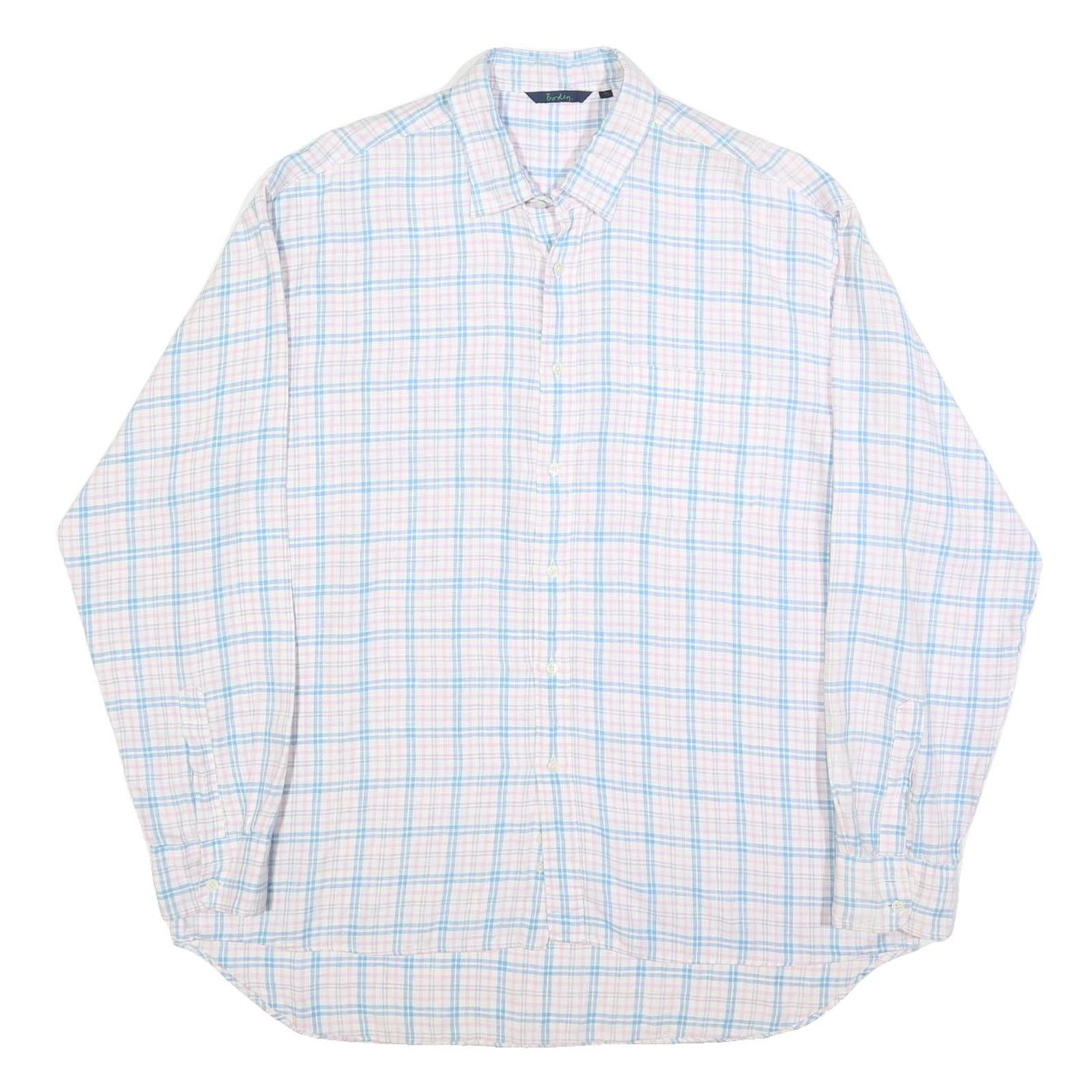 BODER Mens White & Blue Check Shirt XL Linen Casual Lightweight Refurbished - N/A refurbished available on Cerqular