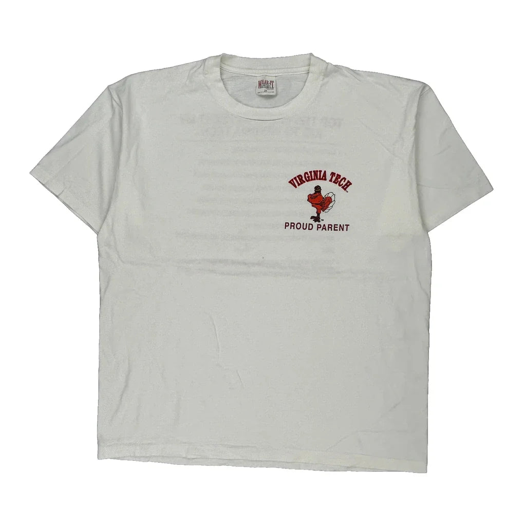 Virginia Tech Wear It Apparel Single Stitch T-Shirt - 2XL White Cotton Refurbished - Thrifted (note: this is a term often used to describe second- refurbished available on Cerqular