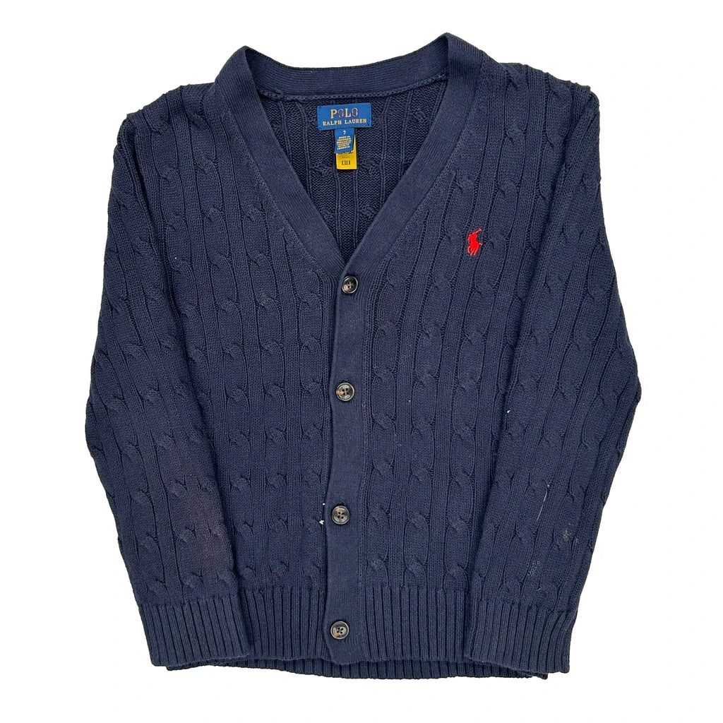Age 7 Polo By Ralph Lauren Cardigan - Small Navy Cotton Refurbished - Thrifted (note: this is a term often used to describe second- refurbished available on Cerqular