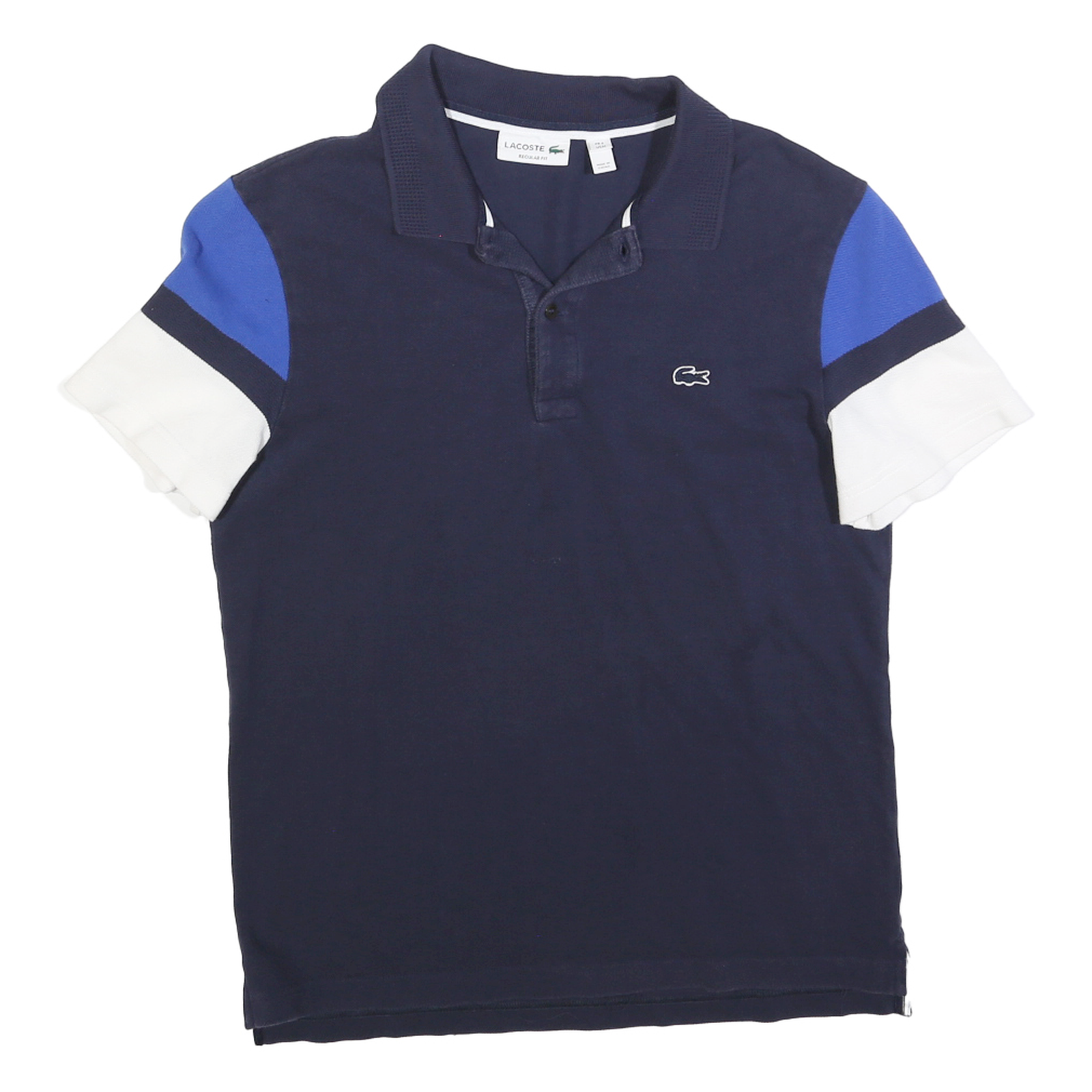 LACOSTE Mens Navy Blue White & Royal Blue Short Sleeve Colourblock M Cotton Refurbished - N/A refurbished available on Cerqular