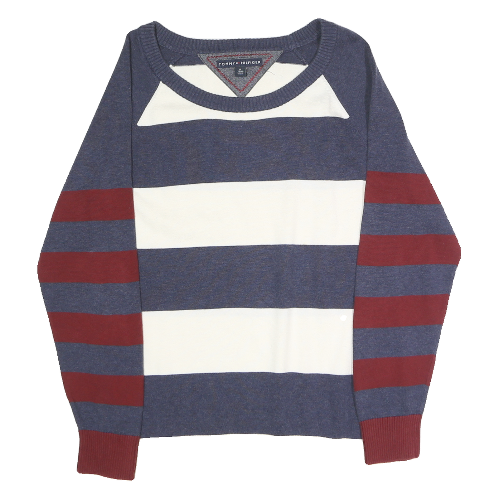 TOMMY HILFIGER Mens Blue & White & Red Patterned Cotton Blend Crew Neck Basic Refurbished - N/A refurbished available on Cerqular