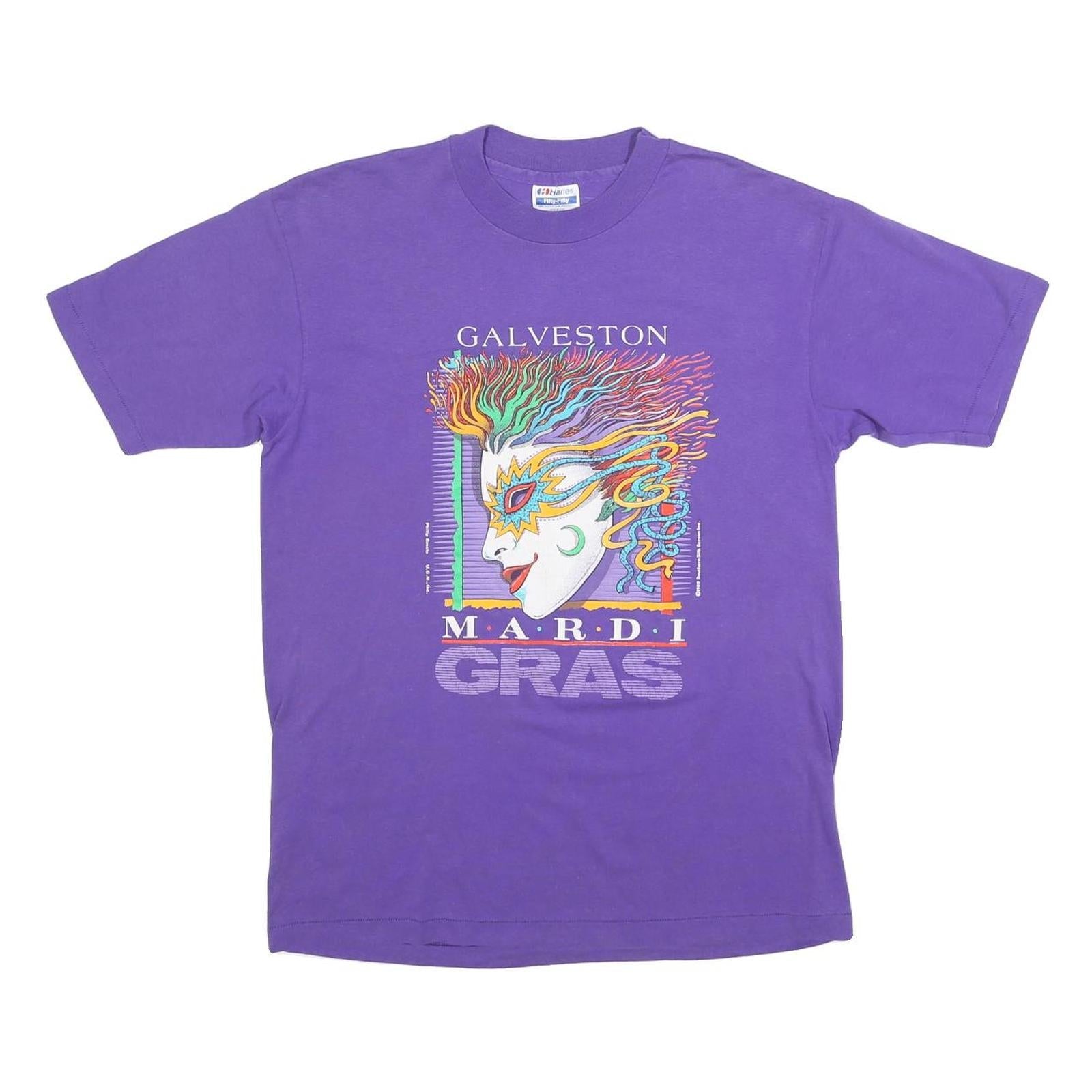 HANES Womens Purple Mardi Gras Graphic T-Shirt L Short Sleeve Crew Neck Printed Refurbished - N/A refurbished available on Cerqular