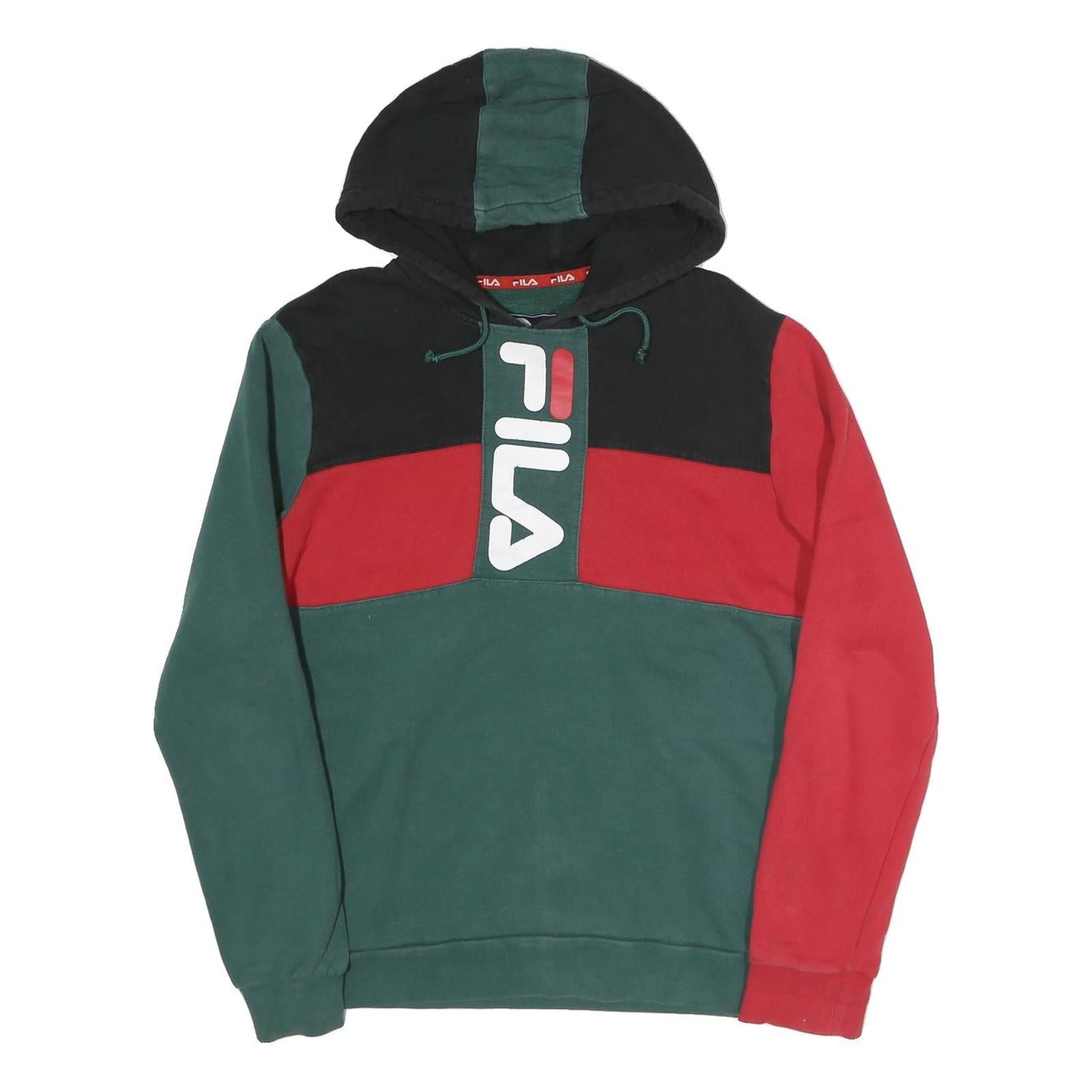 FILA Mens Black & Green & Red Hoodie S Fila Logo Cotton Blend Pullover Refurbished - N/A refurbished available on Cerqular