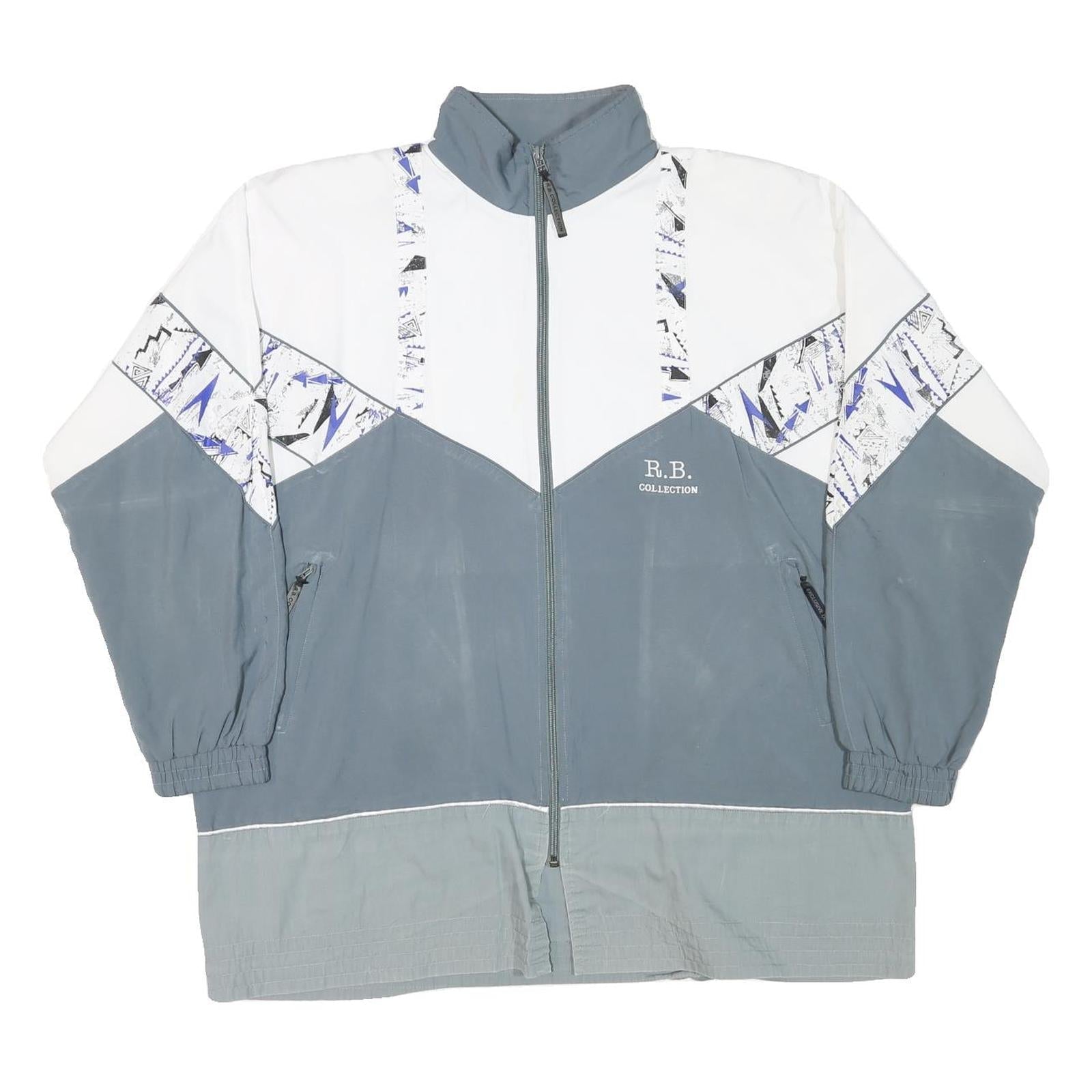 R B COLLECTION Mens Grey & White Polyester Blend Jacket 2XL Zip Colourblock Refurbished - N/A refurbished available on Cerqular