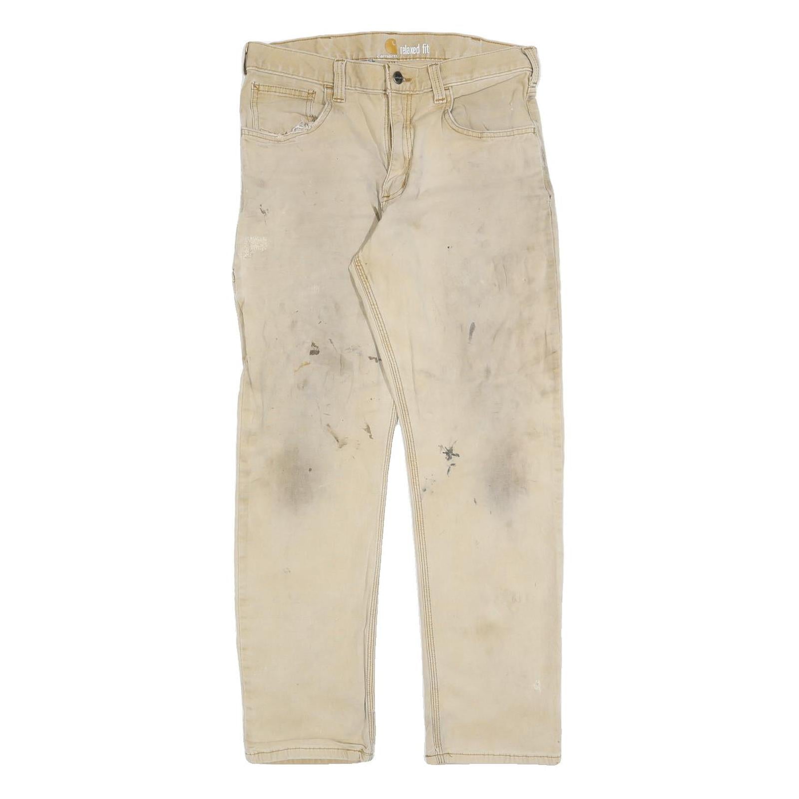 CARHARTT Mens Cotton Blend Beige Relaxed Zip Trousers W32 L30 Workwear Casual Refurbished - N/A refurbished available on Cerqular