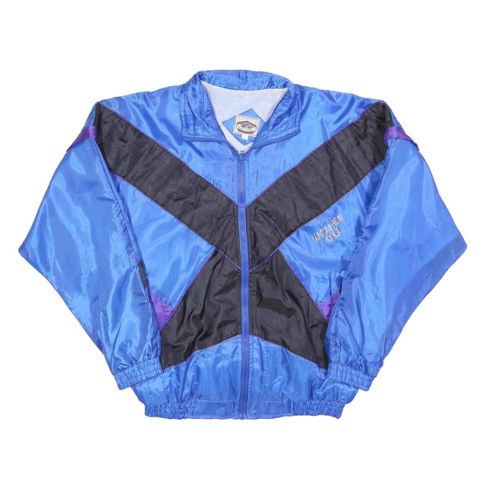 MARATHON KING Mens Blue & Black Retro Sports Jacket XL Polyester Blend Zip Refurbished - N/A refurbished available on Cerqular