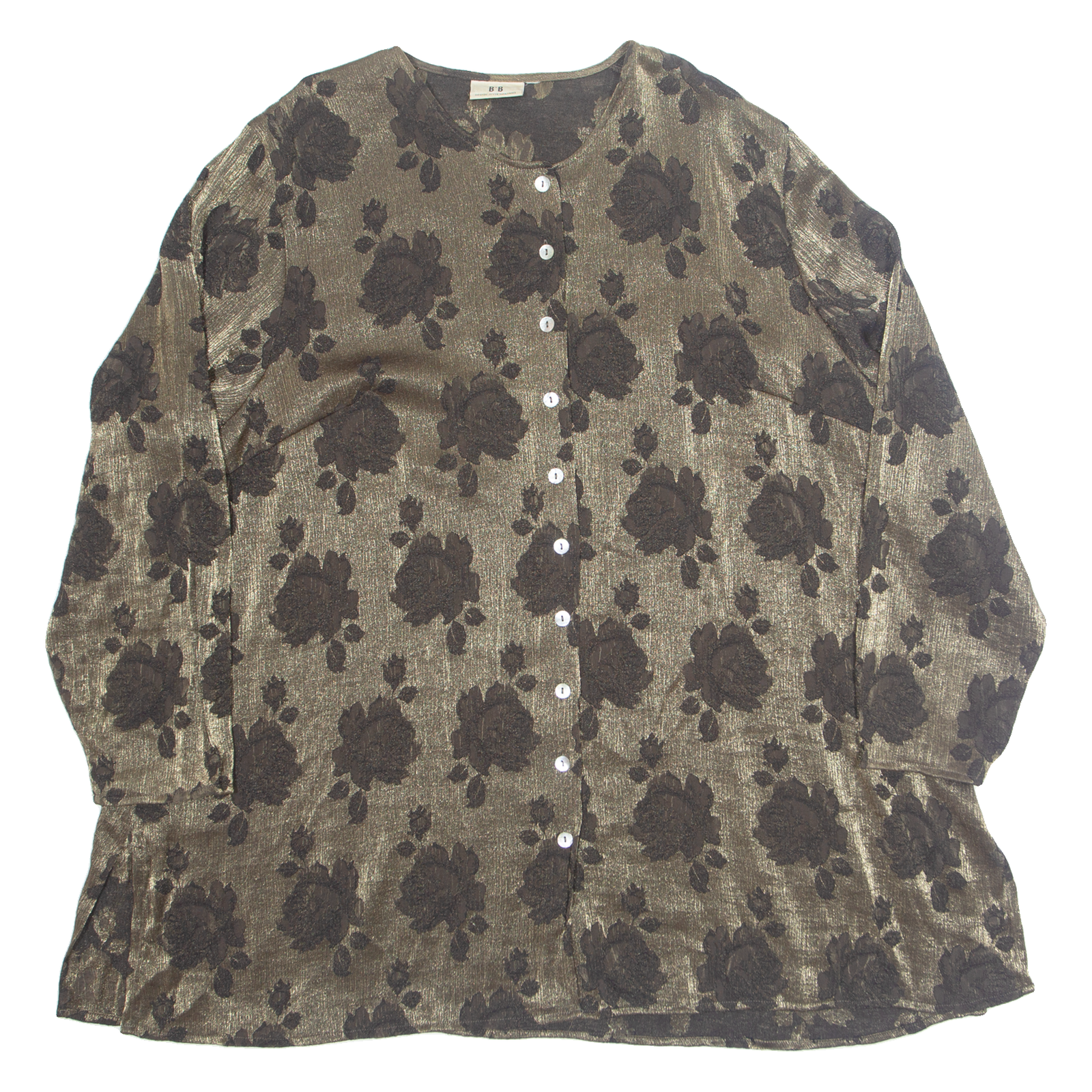 BB Womens Printed Blouse Gold Button Neck Long Sleeve Floral 2XL Refurbished - N/A refurbished available on Cerqular