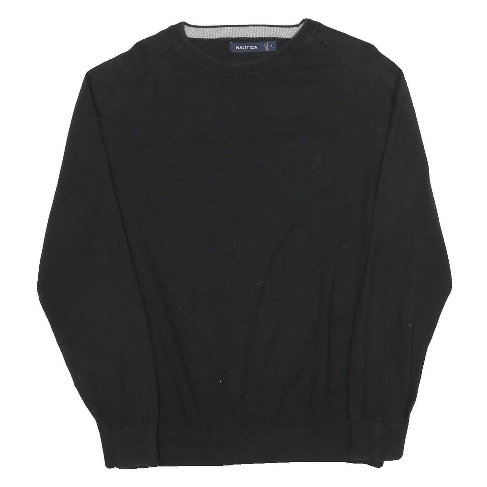 NAUTICA Mens Black Plain Cotton Jumper Crew Neck Basic Knit L Comfortable Casual Refurbished - N/A refurbished available on Cerqular