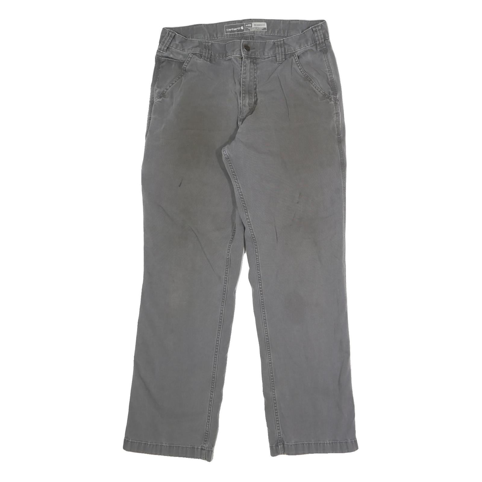 CARHARTT Mens Regular Fit Grey Cotton Blend Button Trousers W34 L30 Workwear Refurbished - N/A refurbished available on Cerqular