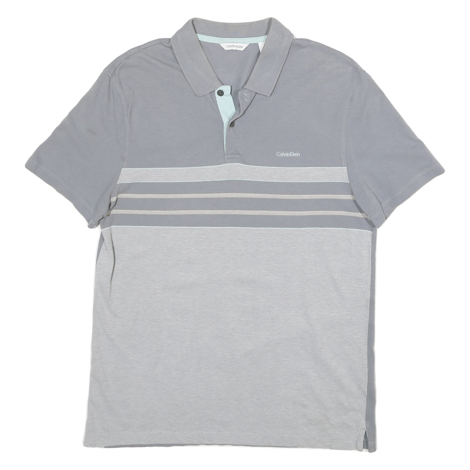 CALVIN KLEIN Mens Grey & Light Grey Striped Short Sleeve Polo Shirt M Casual Refurbished - N/A refurbished available on Cerqular