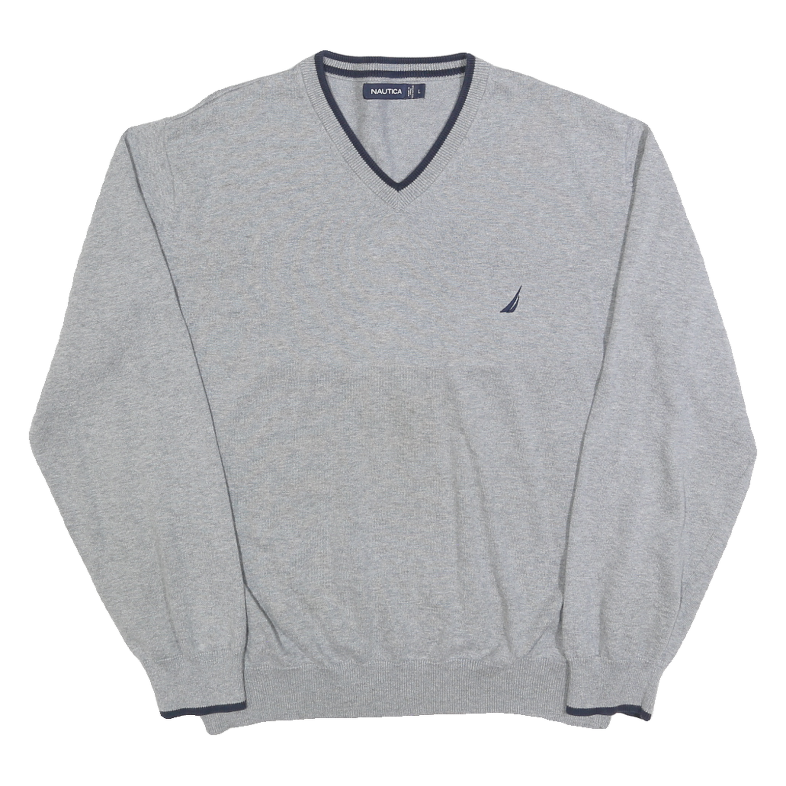NAUTICA Mens Grey Cotton Plain V-Neck Regular Fit Jumper L Casual Classic Refurbished - N/A refurbished available on Cerqular
