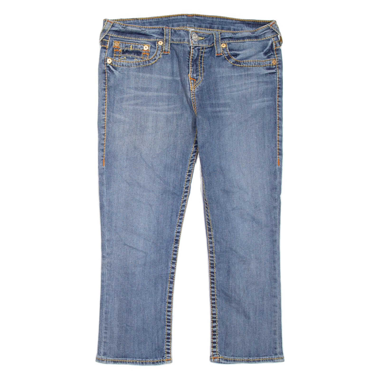 TRUE RELIGION Capri Cropped Womens Jeans Blue Straight Stone Wash W33 L23 Refurbished - N/A refurbished available on Cerqular