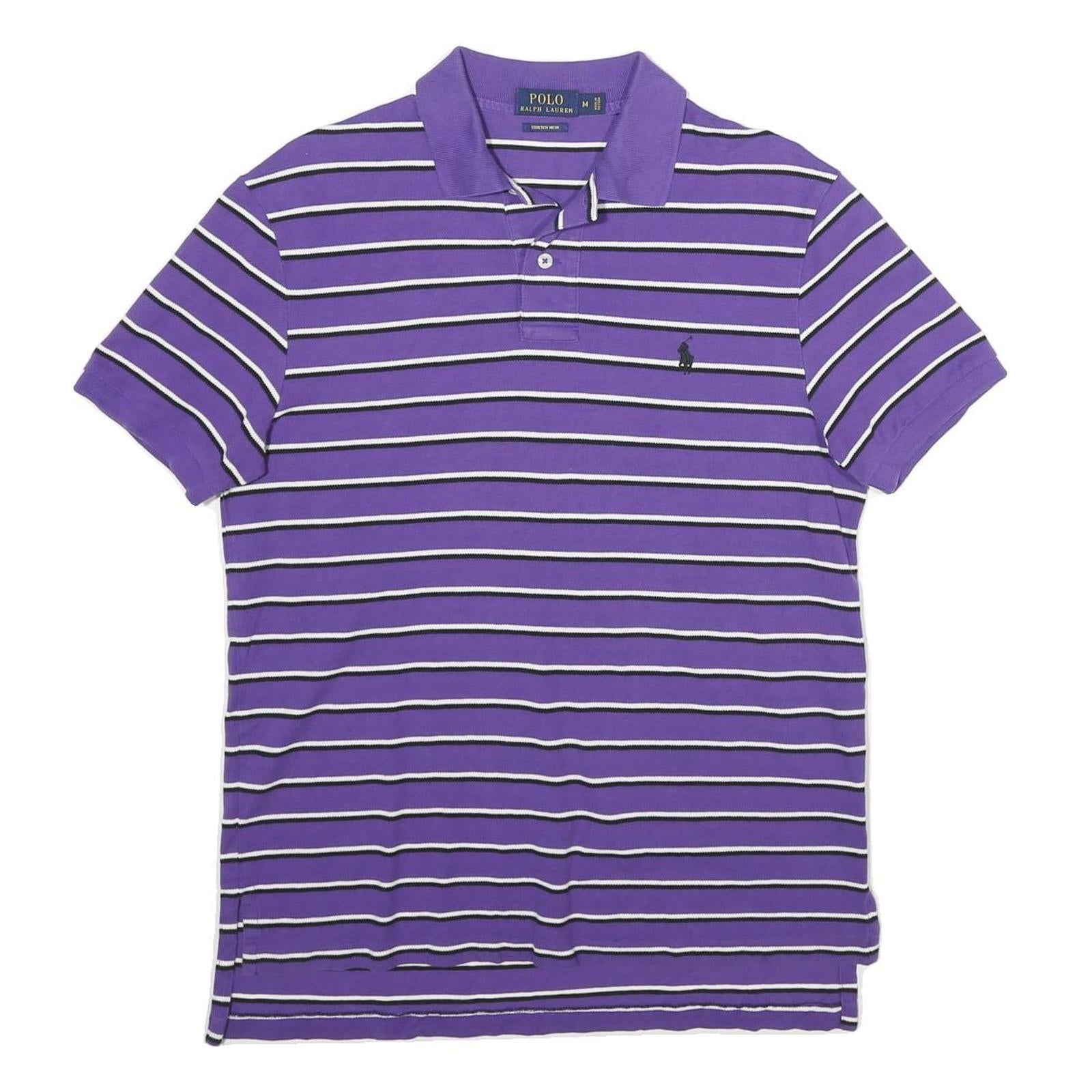 POLO RALPH LAUREN Mens Purple & White Striped Short Sleeve Polo Shirt M Cotton Refurbished - N/A refurbished available on Cerqular