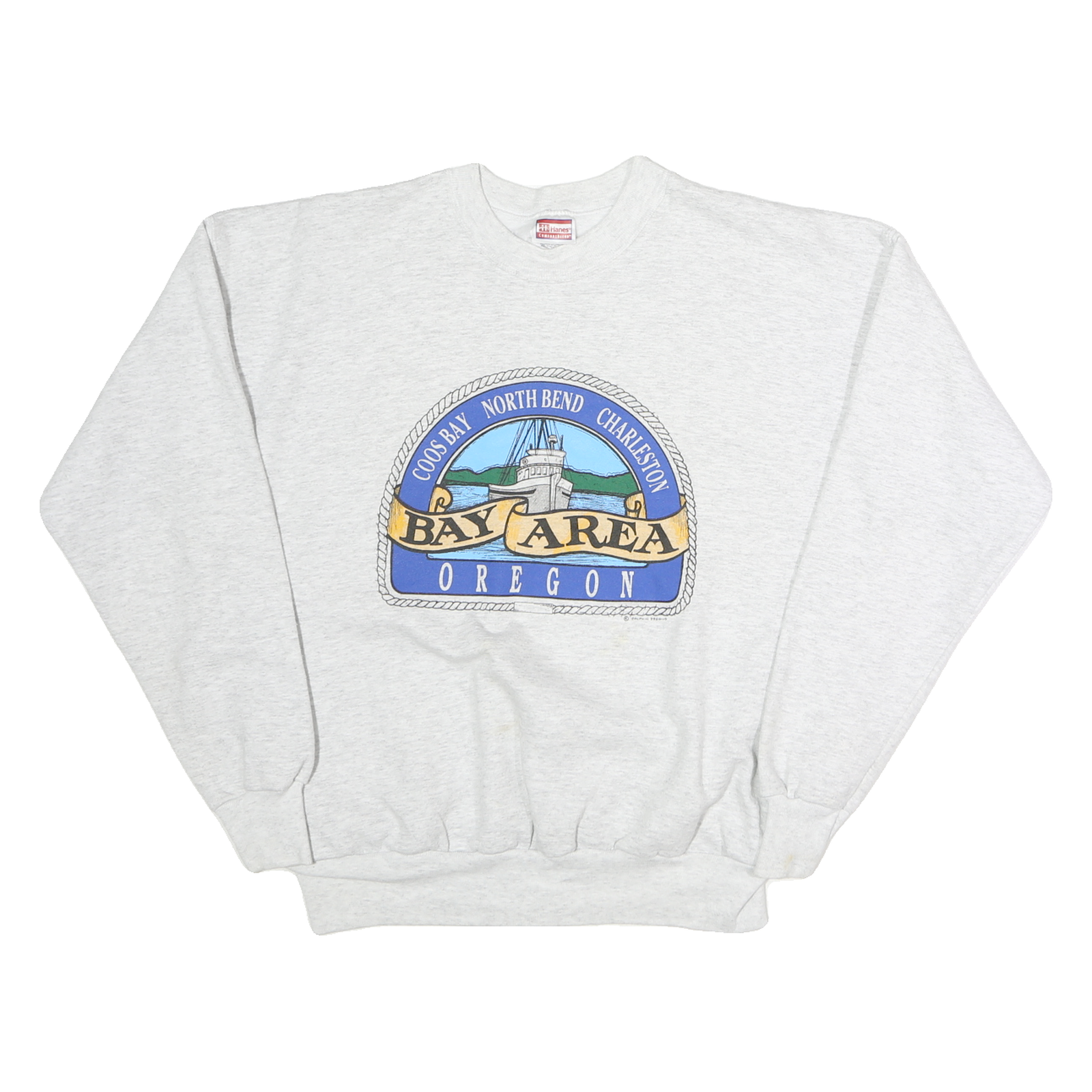 HANES Mens Grey Bay Area Oregon Crew Neck L Cotton Graphic Sweatshirt Refurbished - N/A refurbished available on Cerqular