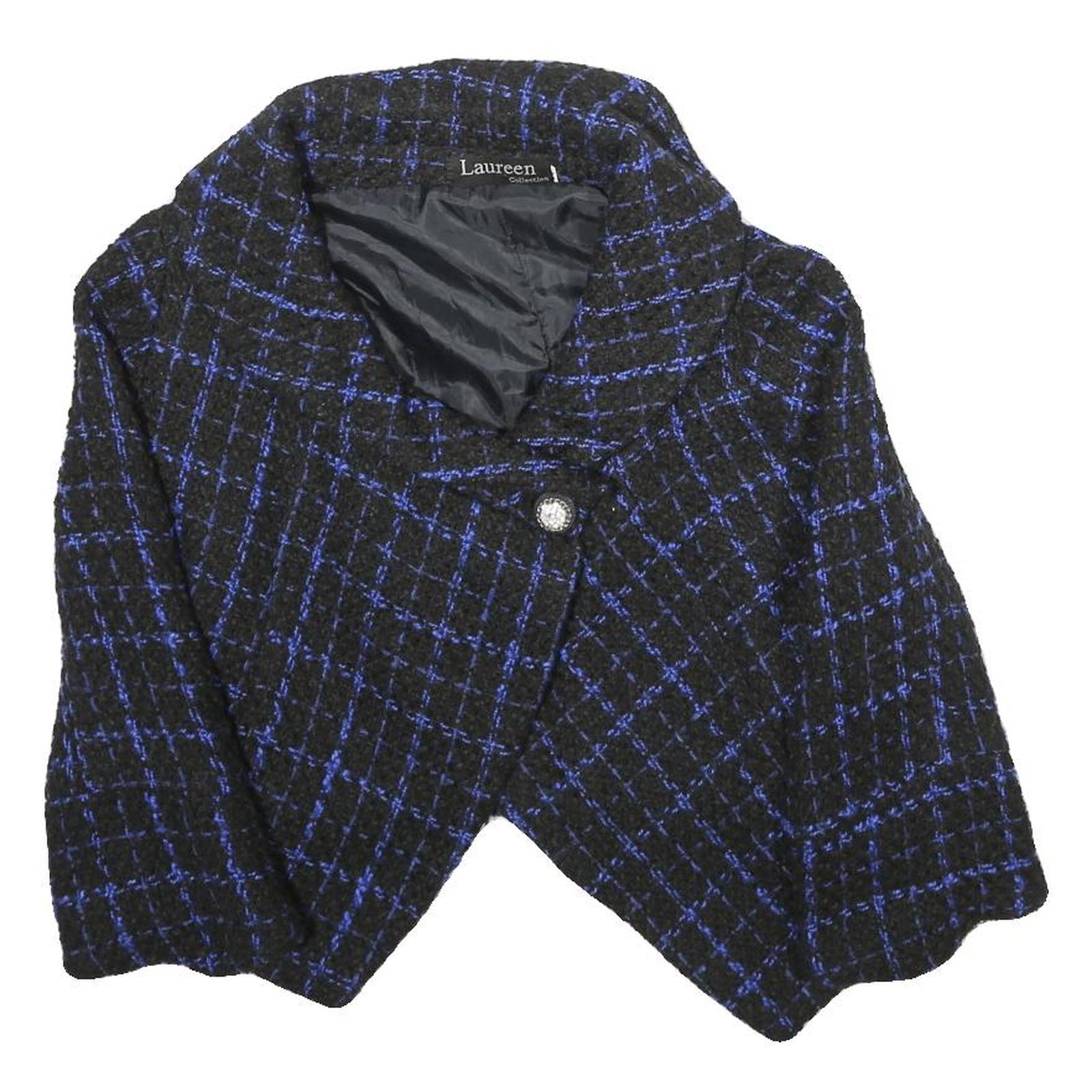 LAUREEN Womens Black & Blue Jacket UK 16 Woven Check Button Cropped Stylish Refurbished - N/A refurbished available on Cerqular