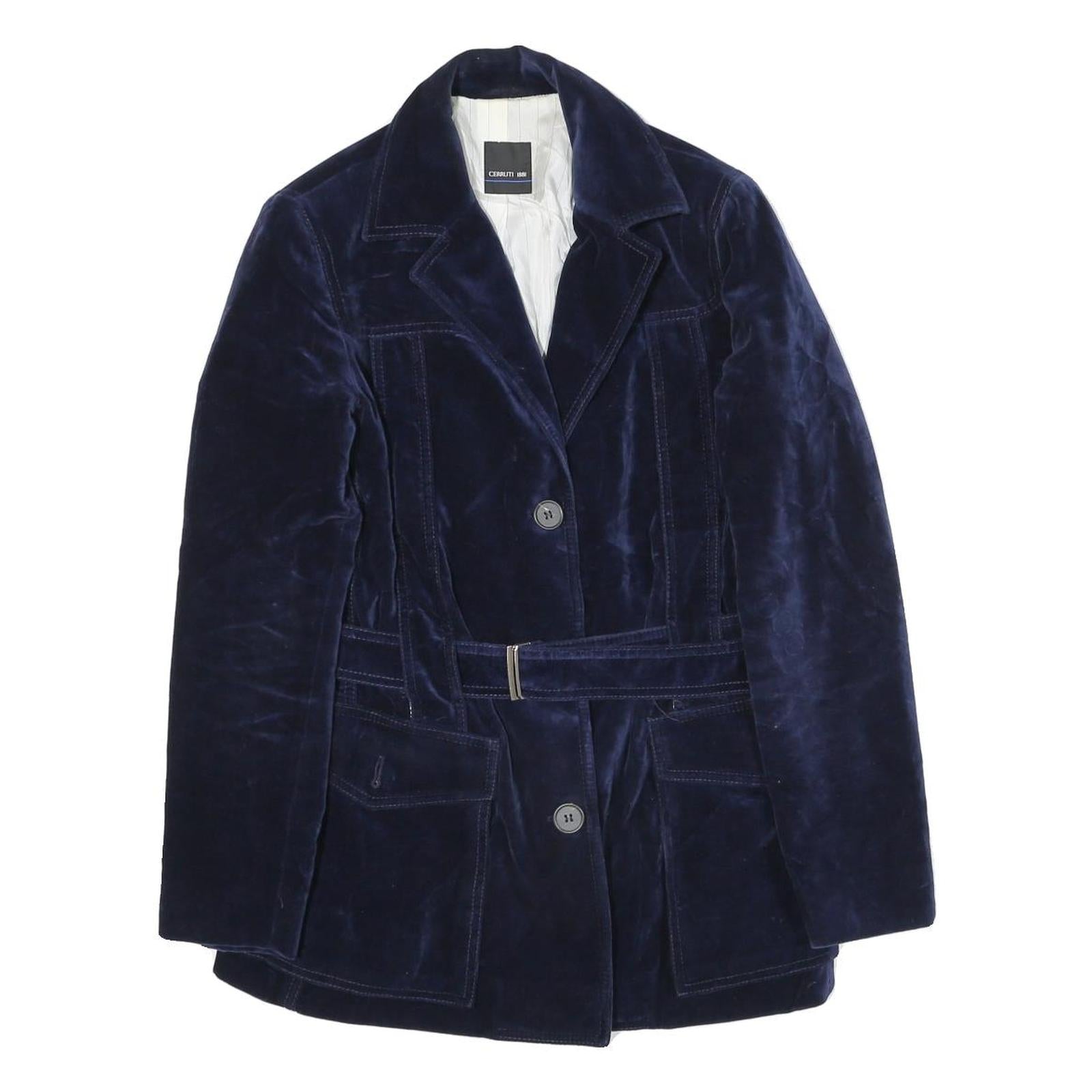 CERRUTI Womens Blue Velvet Jacket M Polyester Blend Button Closure Tailored Refurbished - N/A refurbished available on Cerqular