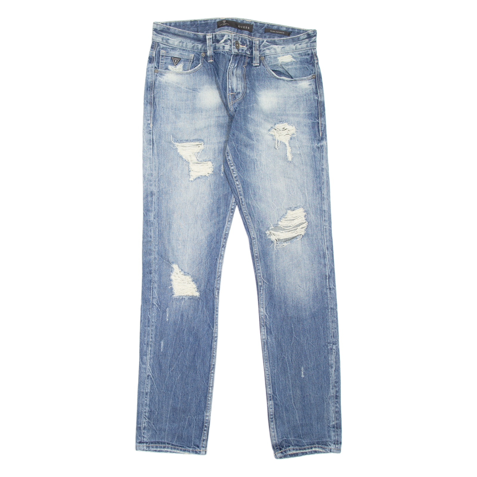 GUESS Distressed Mens Jeans Blue Slim Tapered Stone Wash W30 L32 Refurbished - N/A refurbished available on Cerqular