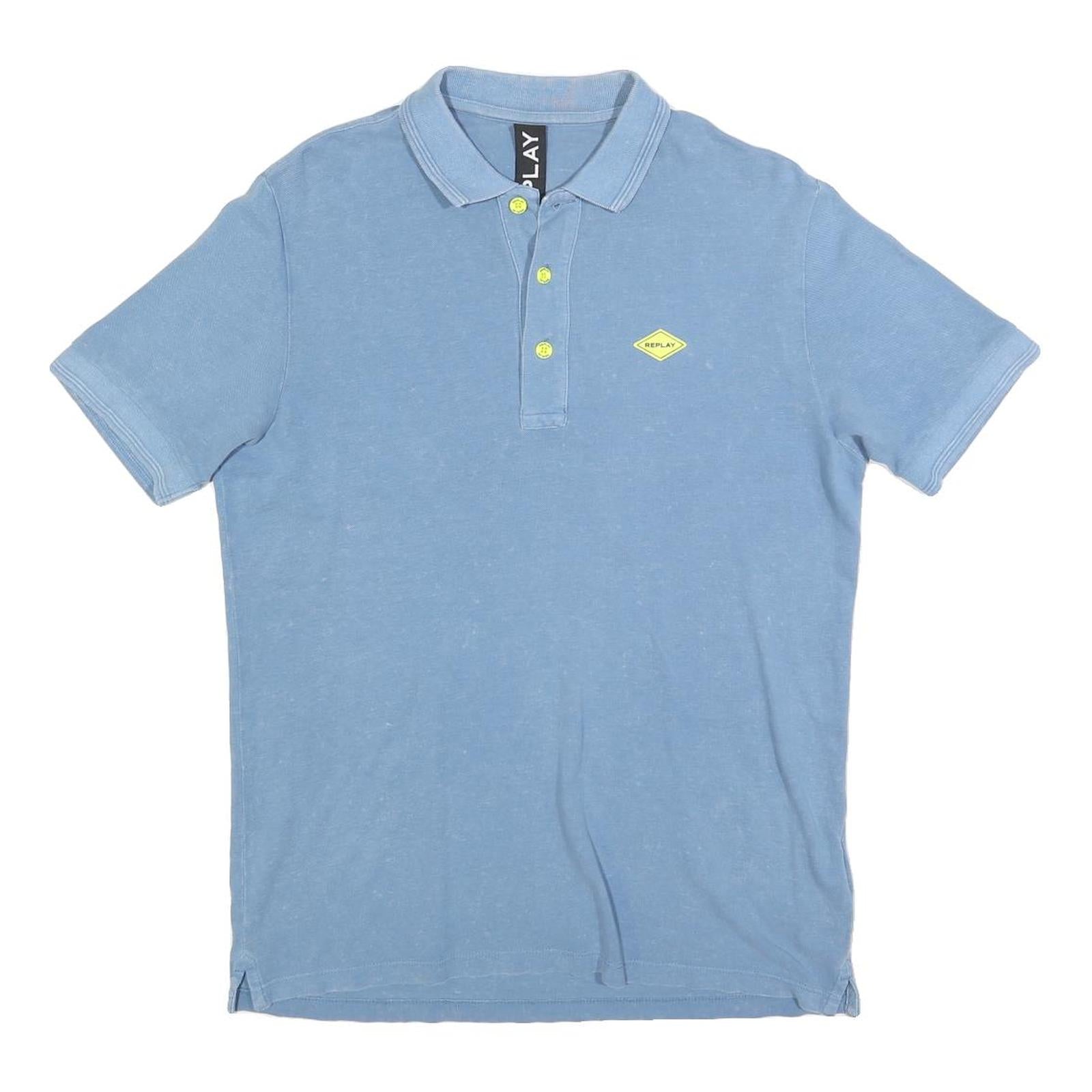 REPLAY Mens Blue Short Sleeve Polo Shirt M Cotton Blend Casual Summer Refurbished - N/A refurbished available on Cerqular