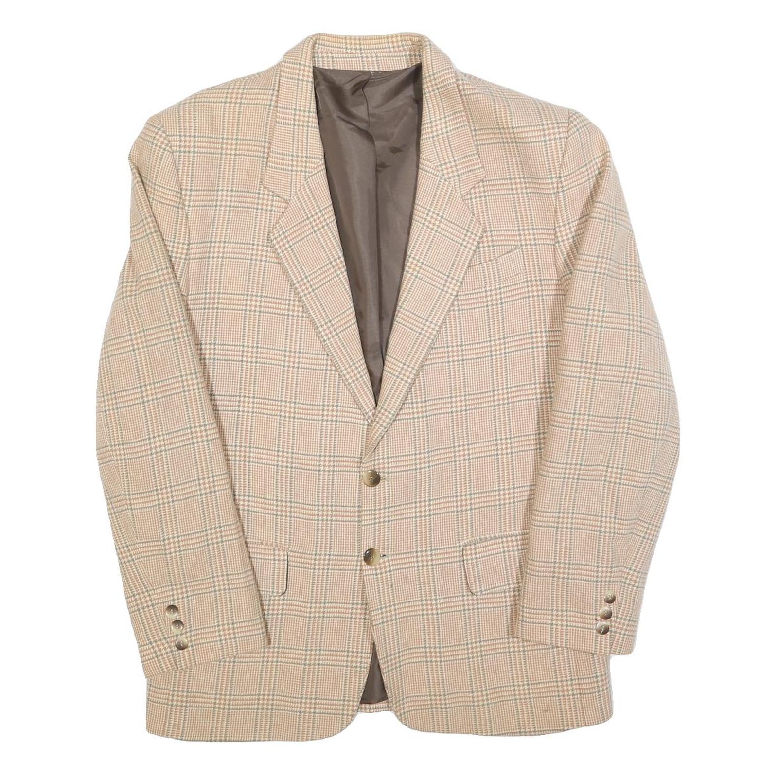 Mens Beige Check Wool Blend Classic Button Jacket M Tailored Blazer Refurbished - N/A refurbished available on Cerqular