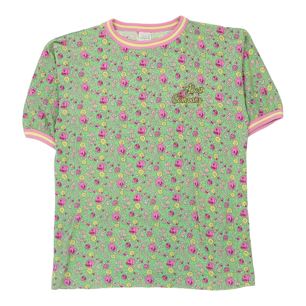 1980s Best Company Floral T-Shirt - Small Green Cotton Refurbished - Thrifted (note: this is a term often used to describe second- refurbished available on Cerqular