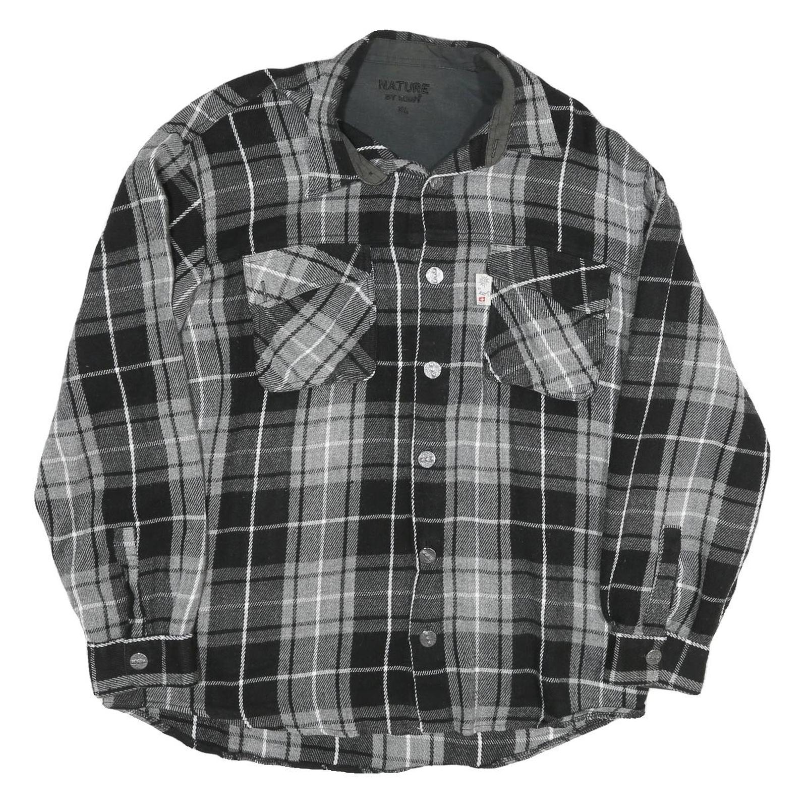 NATURE Mens Black & Grey Check Shirt XL Button Front Long Sleeve Casual Refurbished - N/A refurbished available on Cerqular