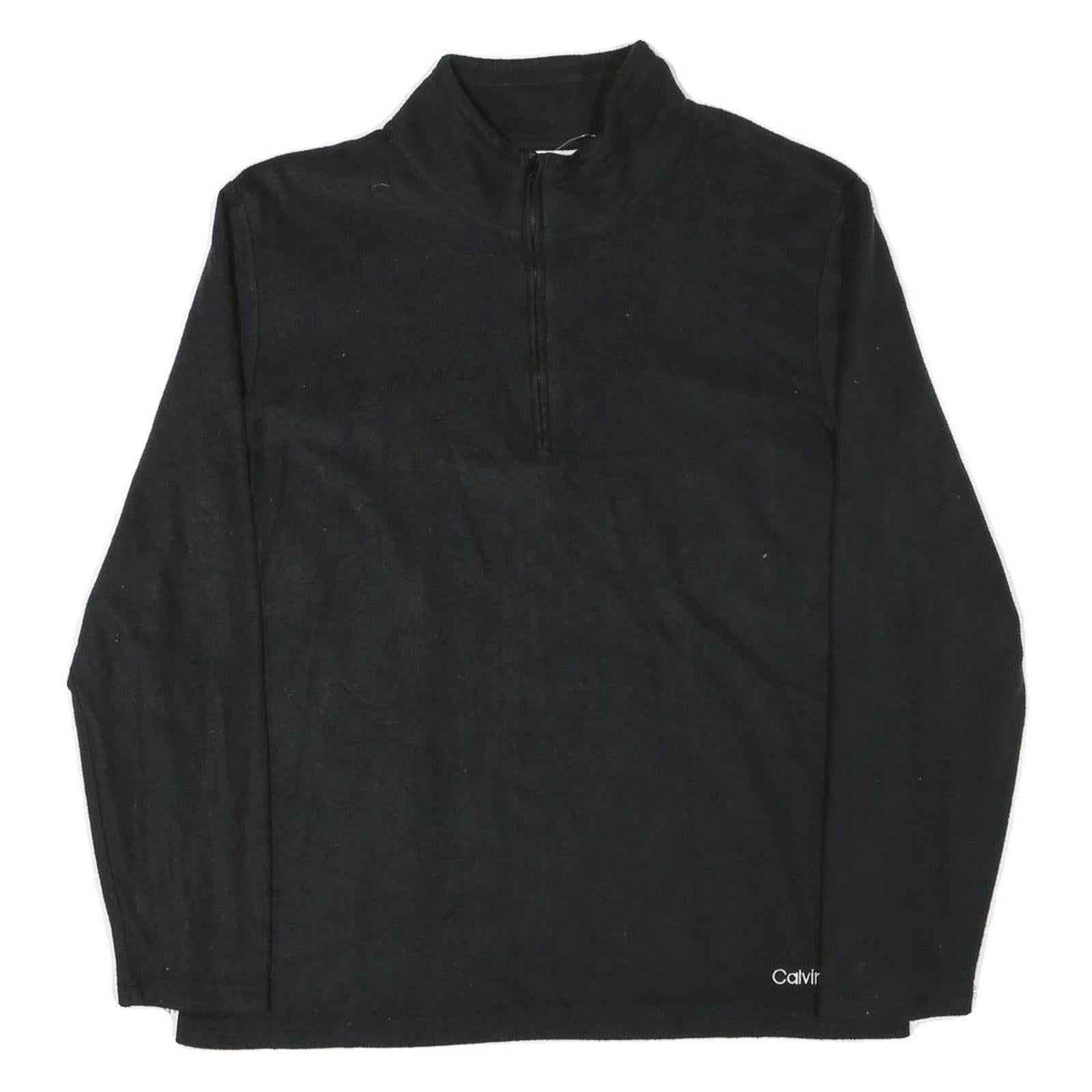 CALVIN KLEIN Mens Black Plain Pullover Jumper Crew Neck Polyester Blend L Zip Refurbished - N/A refurbished available on Cerqular