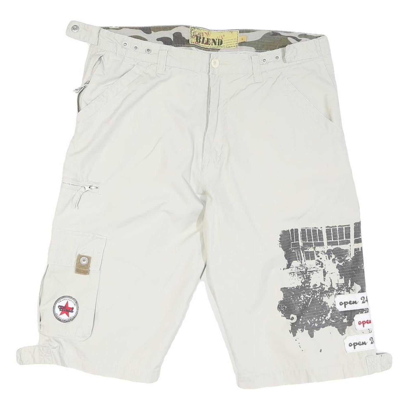 BLEND Mens Shorts Beige Casual Cargo Graphic Print L W34 Summer Style Refurbished - N/A refurbished available on Cerqular