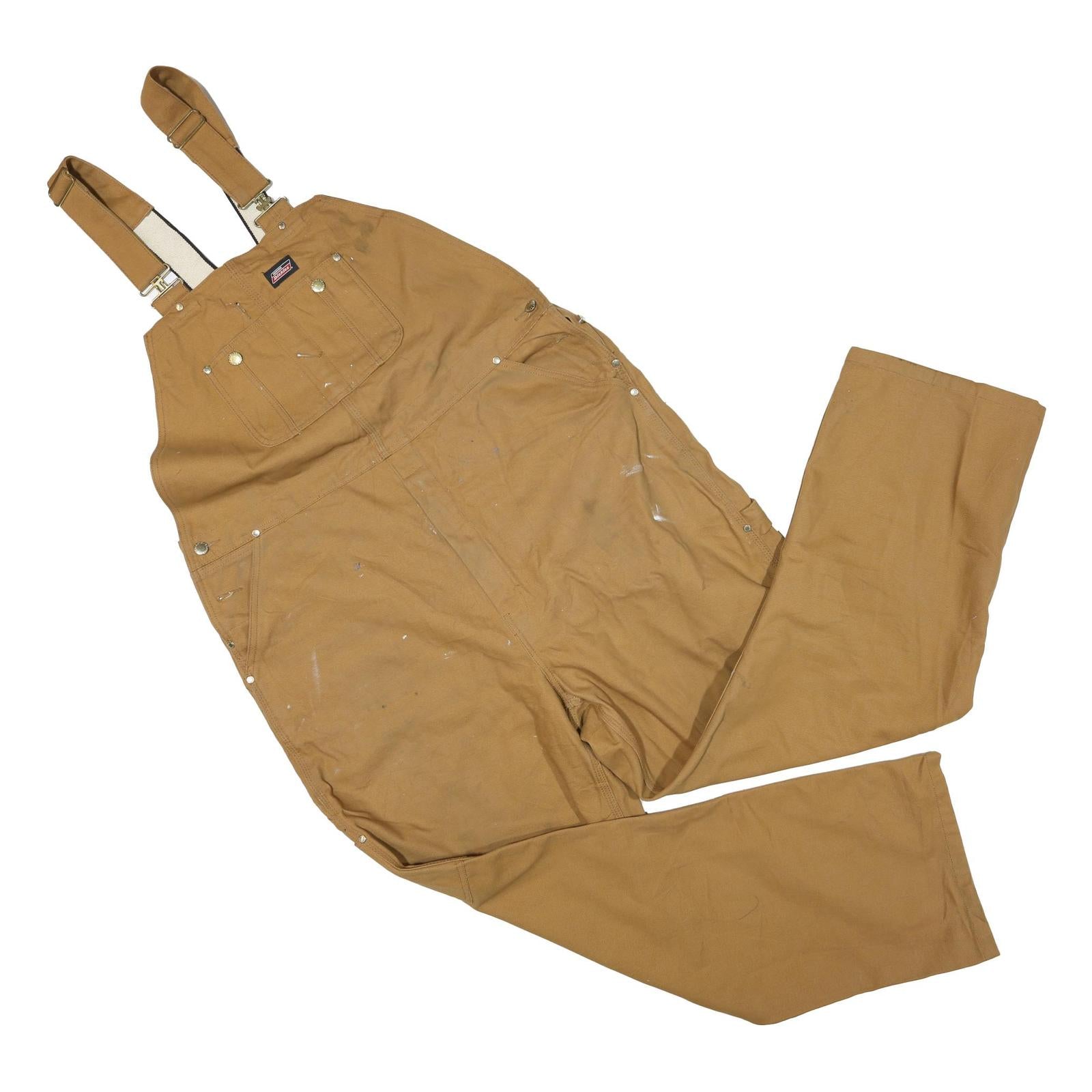 DICKIES Mens Brown Cotton Blend Dungarees Loose Fit Workwear L W44 L28 Heavy Refurbished - N/A refurbished available on Cerqular