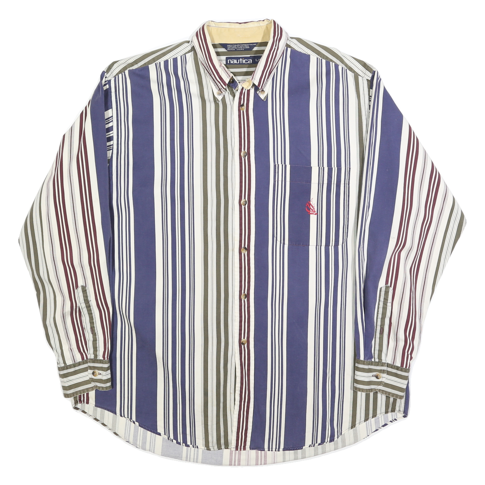 NAUTICA Mens Blue Green Red White Striped Shirt L Button Down Casual Cotton Refurbished - N/A refurbished available on Cerqular