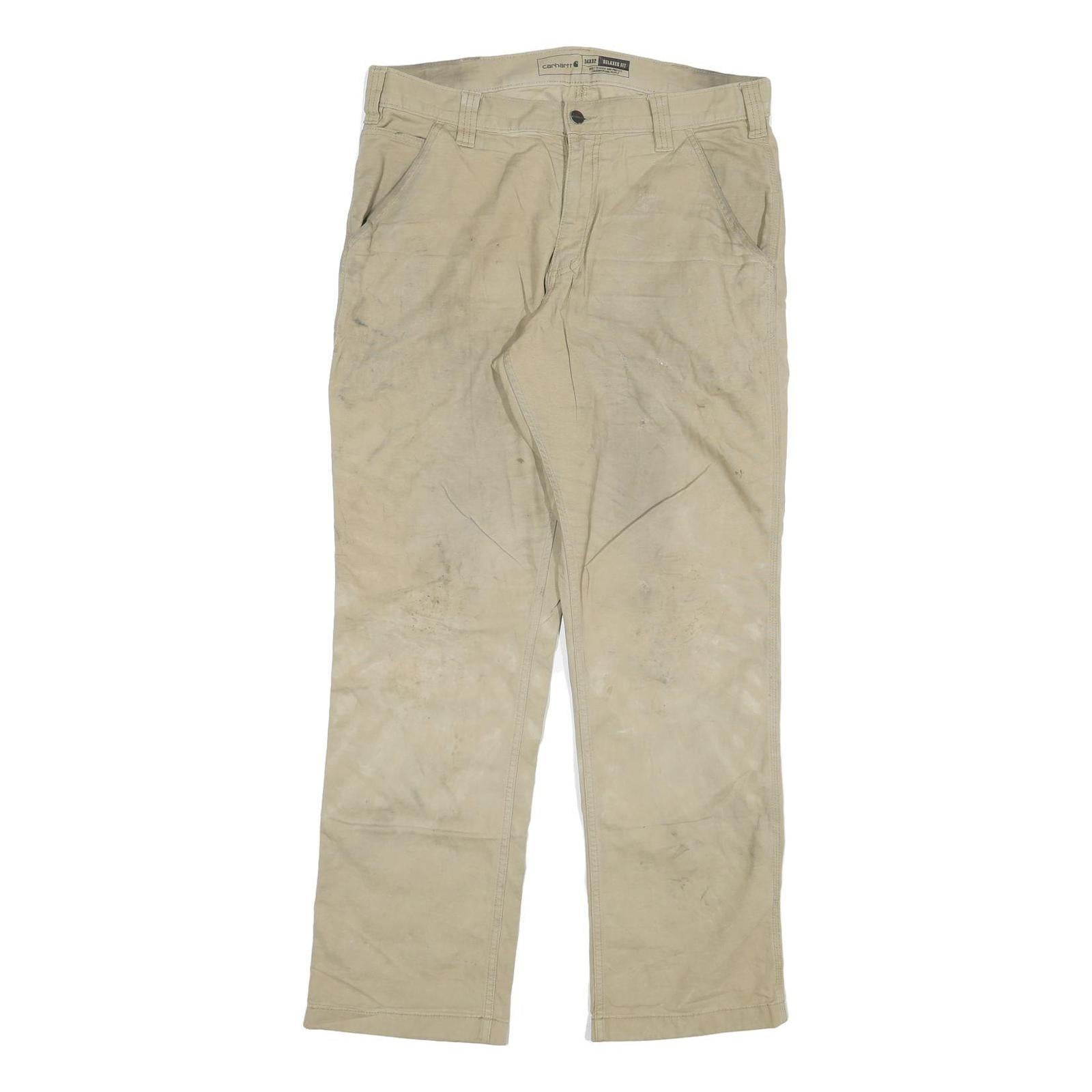 CARHARTT Mens Cotton Blend Beige Relaxed Straight Trousers W34 L32 Workwear Refurbished - N/A refurbished available on Cerqular
