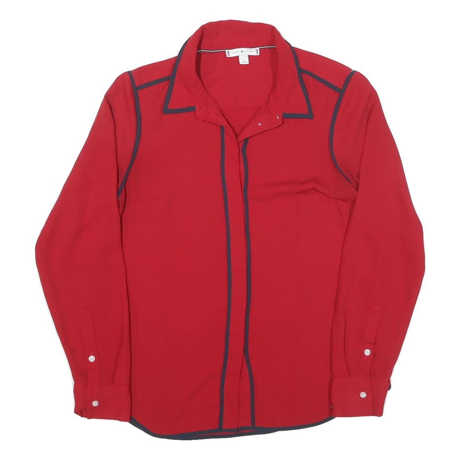 TOMMY HILFIGER Womens Red & Navy Shirt M Button Front Contrast Trim Workwear Refurbished - N/A refurbished available on Cerqular