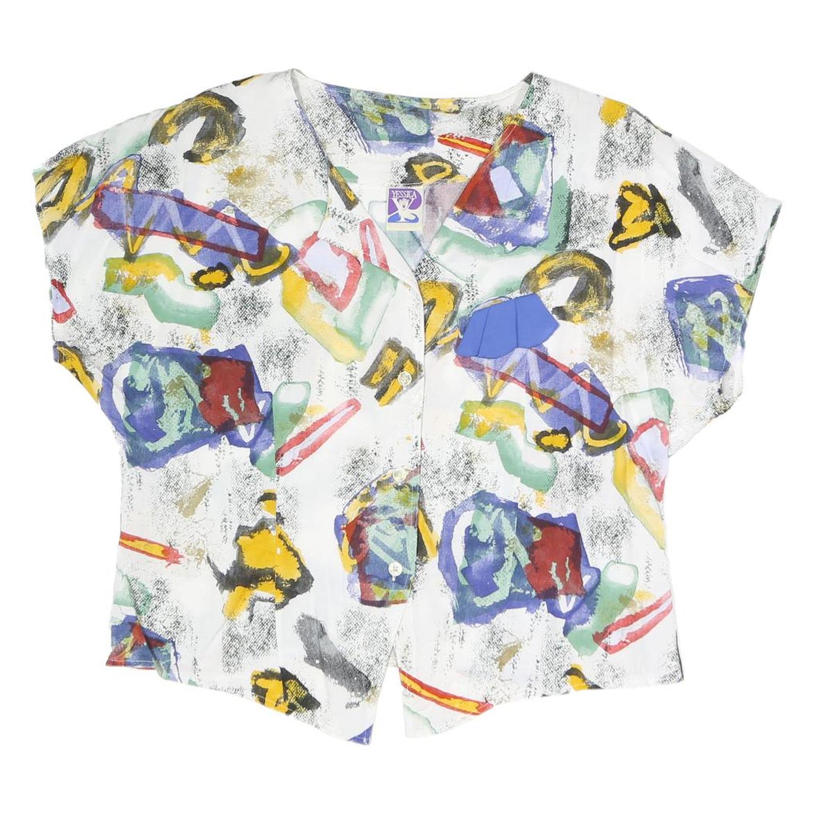 YESSICA Womens White Abstract Printed Blouse Short Sleeve V-Neck XL Relaxed Fit Refurbished - N/A refurbished available on Cerqular