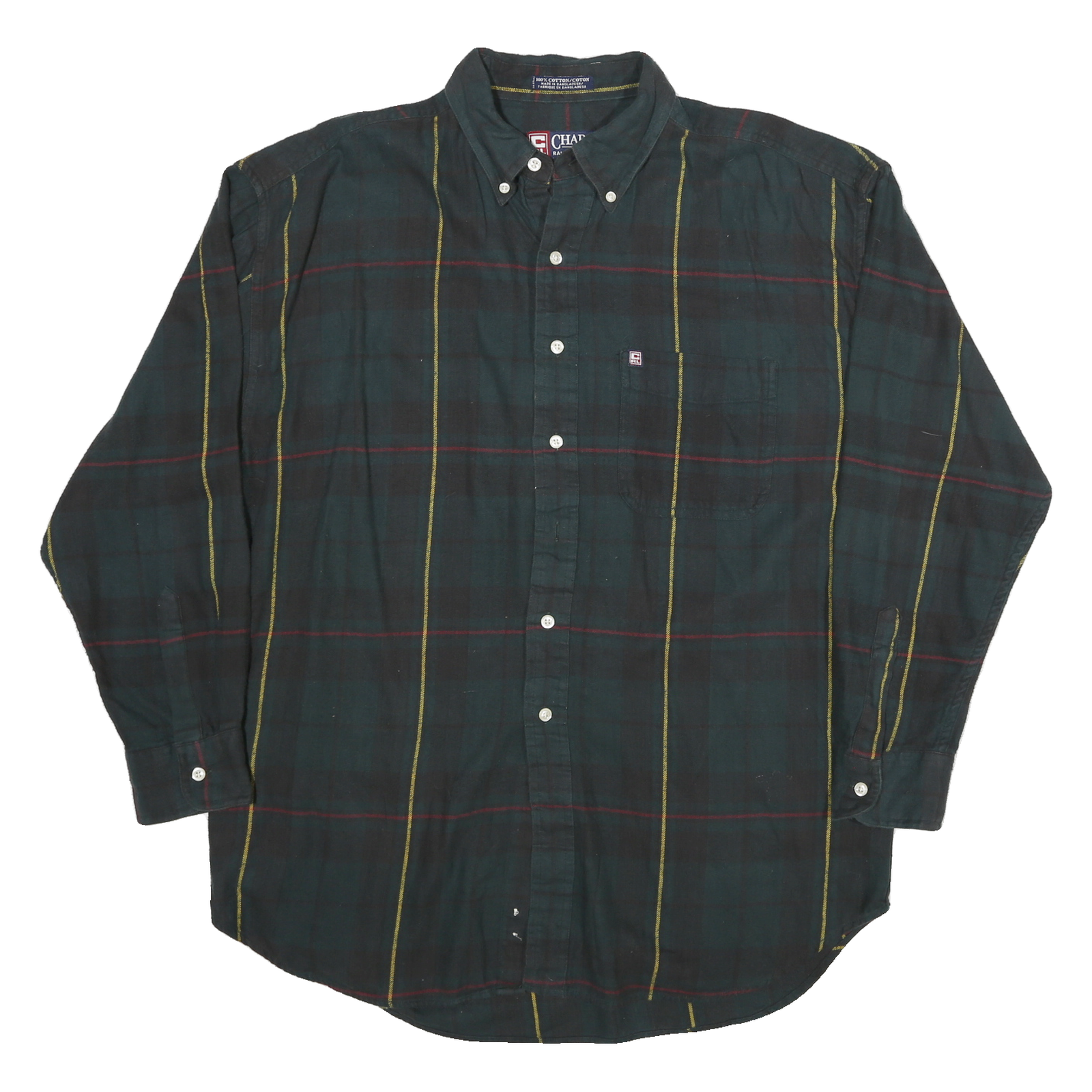 CHAPS Mens Green & Yellow Check Cotton Shirt L Button Down Long Sleeve Casual Refurbished - N/A refurbished available on Cerqular