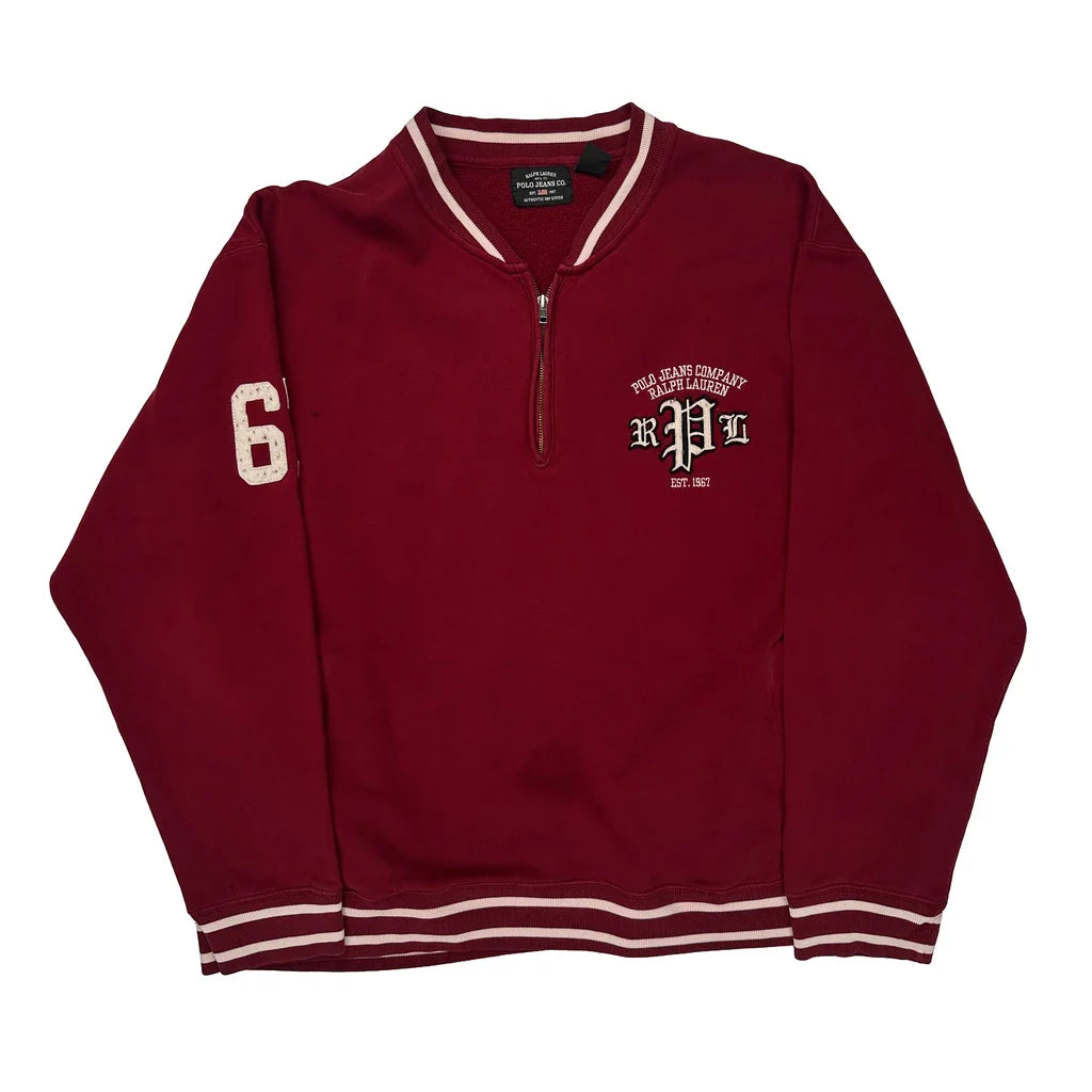Polo Jeans Co. Polo By Ralph Lauren 1/4 Zip - 2XL Red Cotton Refurbished - Thrifted (note: this is a term often used to describe second- refurbished available on Cerqular