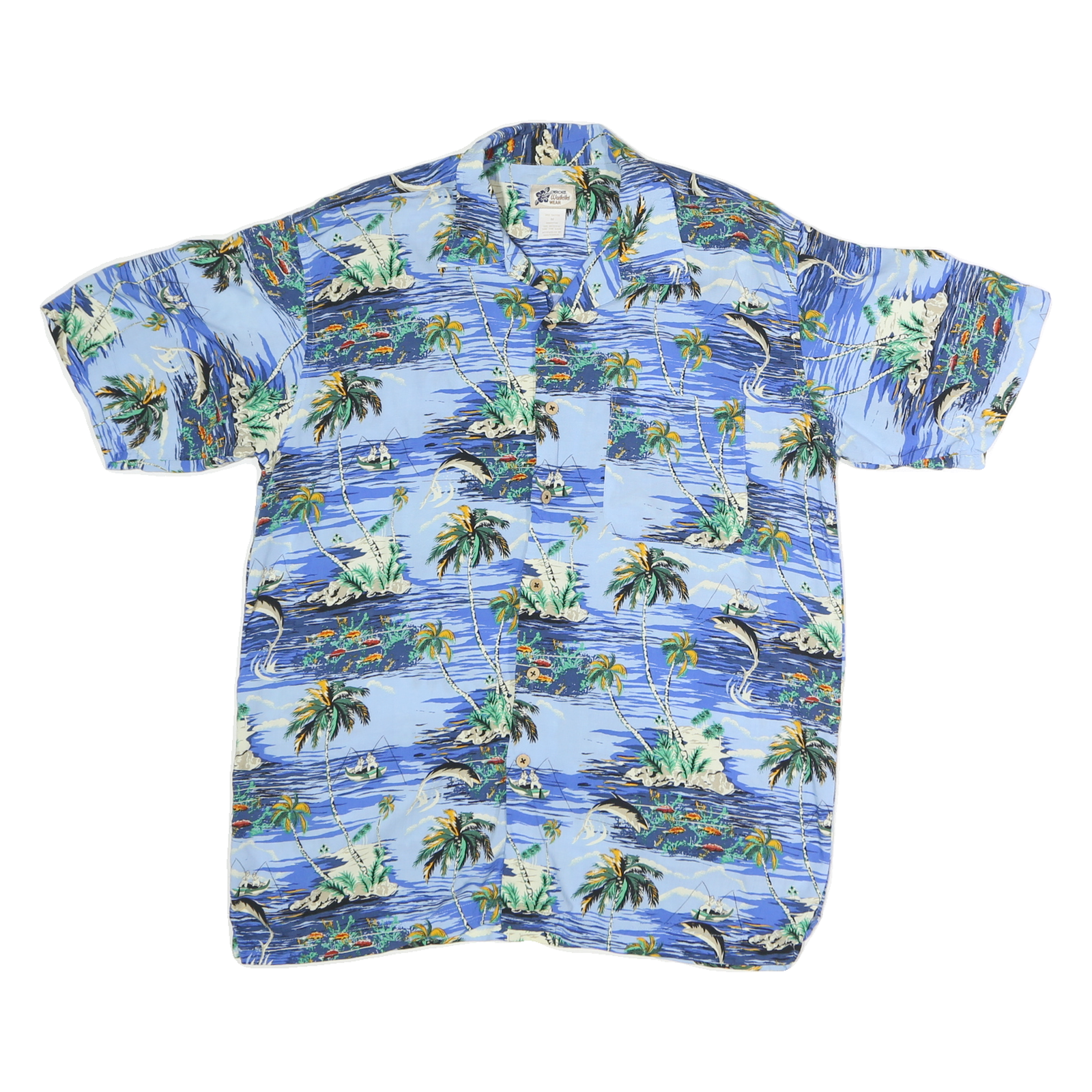 CHEROKEE Mens Blue Rayon Hawaiian Shirt M Island Print Beachwear Relaxed Fit Refurbished - N/A refurbished available on Cerqular