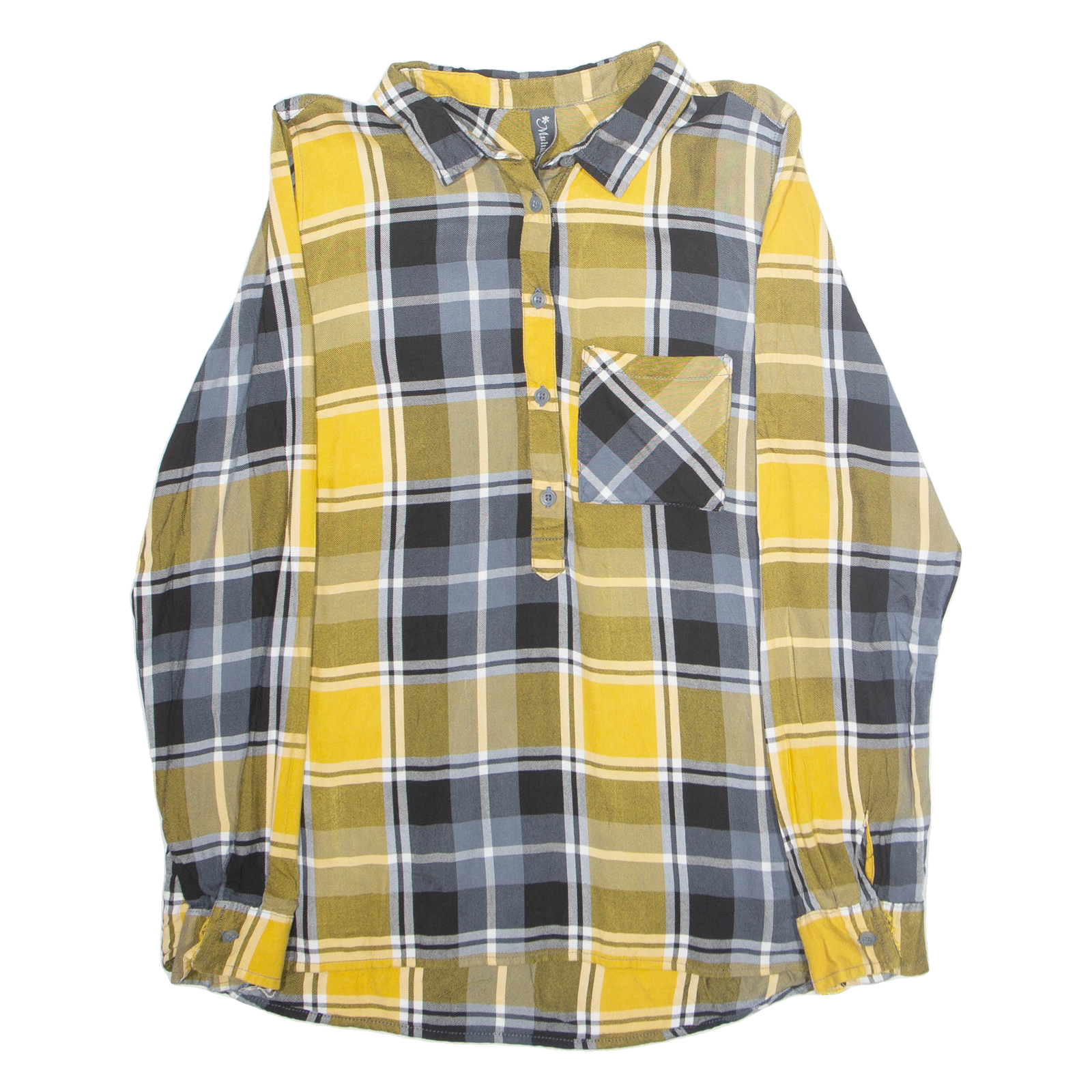 MULTIBLU Womens Printed Shirt Yellow Collared Long Sleeve Plaid M Refurbished - N/A refurbished available on Cerqular