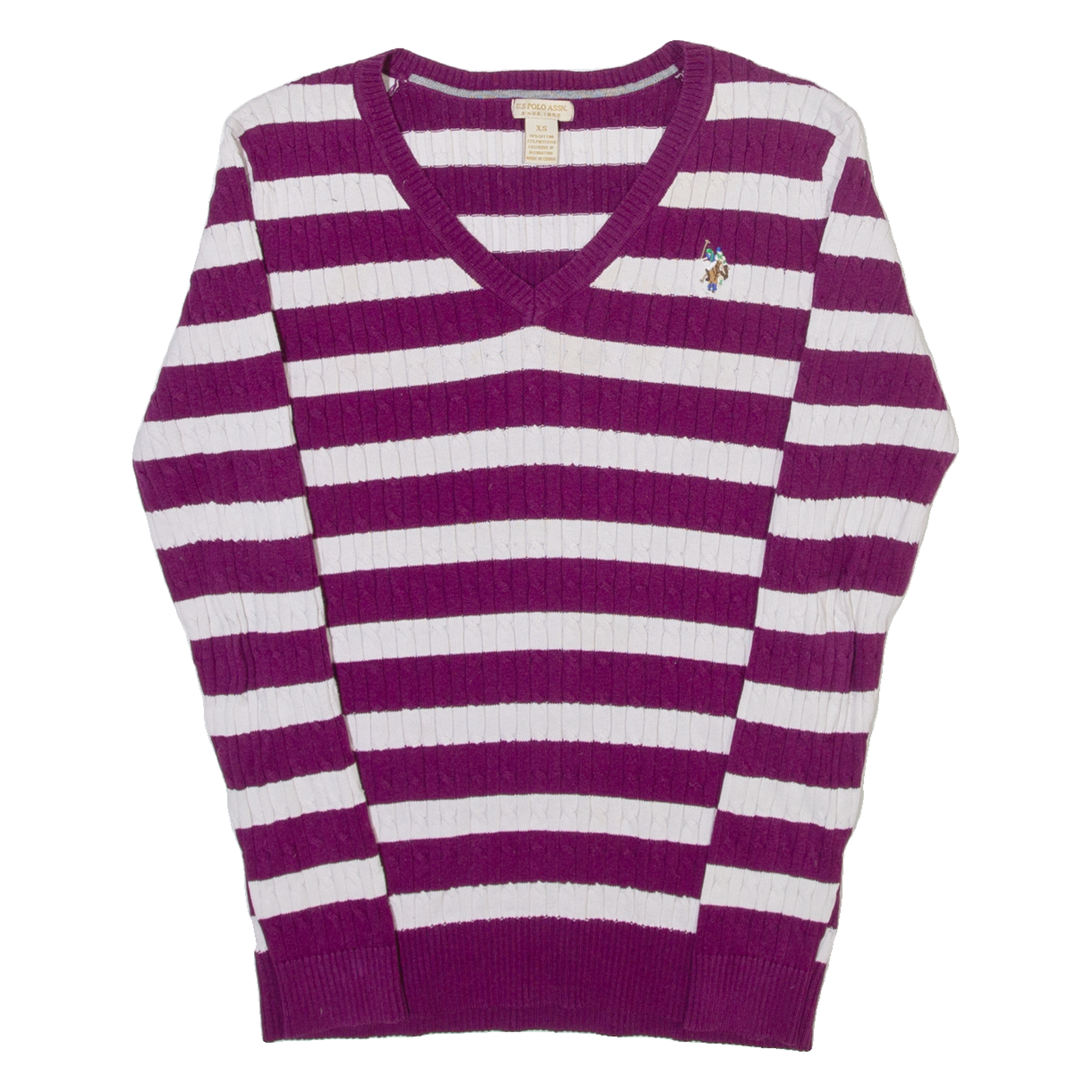 U.S. POLO ASSN. Womens Jumper Purple V-Neck Cable Knit XS Refurbished - N/A refurbished available on Cerqular