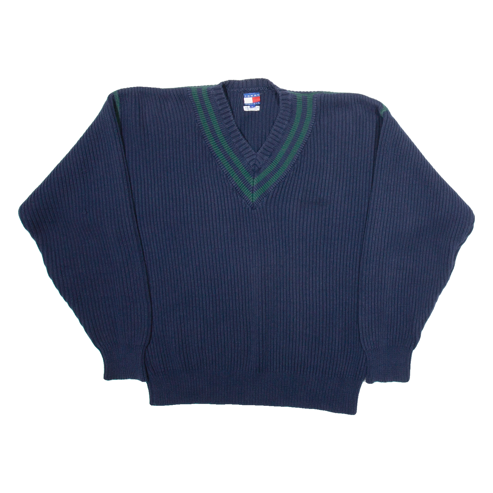 TOMMY HILFIGER Mens Jumper Blue V-Neck Tight Knit L Refurbished - N/A refurbished available on Cerqular
