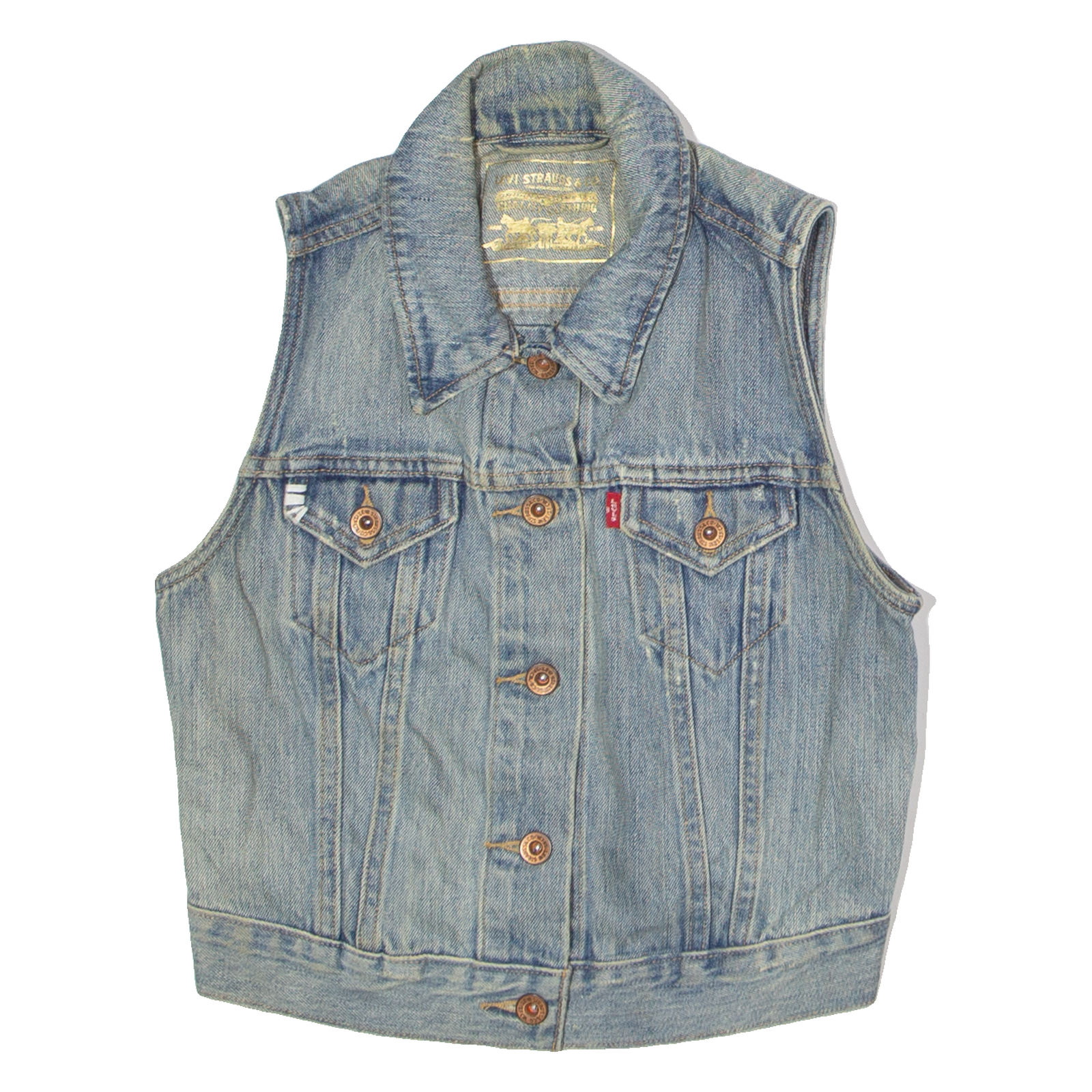 LEVI'S Womens Denim Gilet Blue 90s XS Refurbished - N/A refurbished available on Cerqular