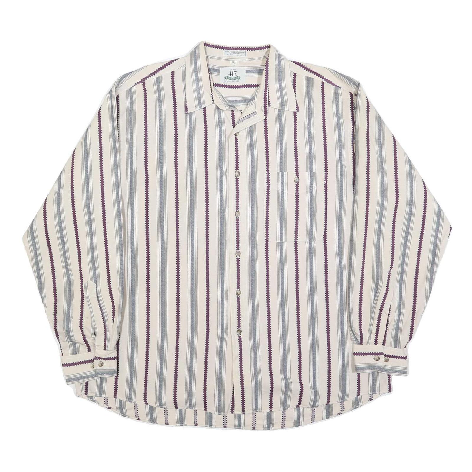 VAN HEUSEN Mens Cream & Purple Striped Cotton Shirt XL Classic Button Shirt Refurbished - N/A refurbished available on Cerqular