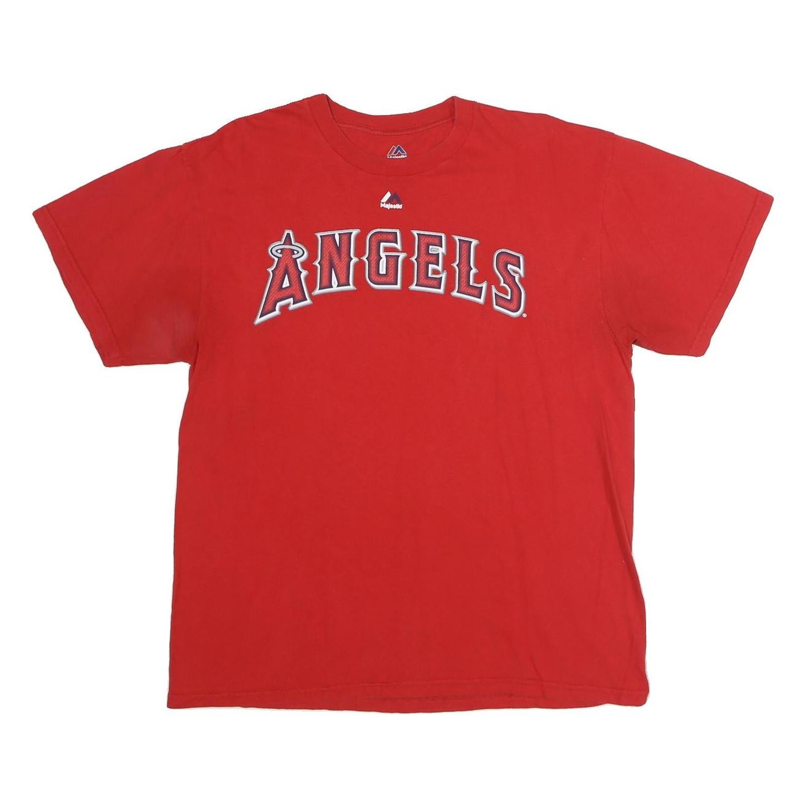 MAJESTIC Mens Red Angels Graphic T-Shirt L Short Sleeve Crew Neck Cotton Refurbished - N/A refurbished available on Cerqular
