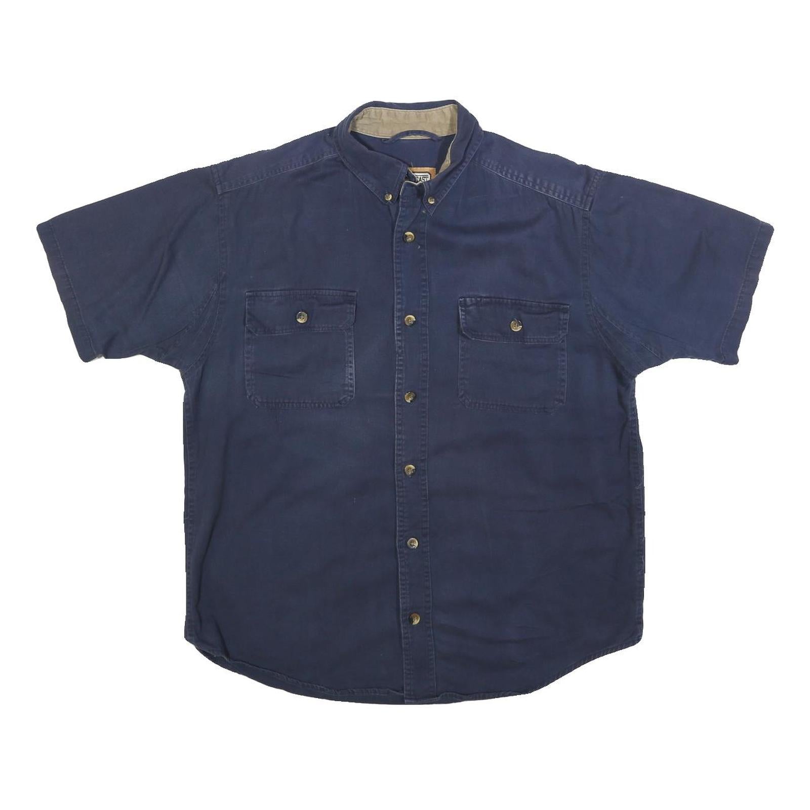 FORECAST Mens Navy Blue Cotton Blend Short Sleeve Shirt L Button Front Casual Refurbished - N/A refurbished available on Cerqular
