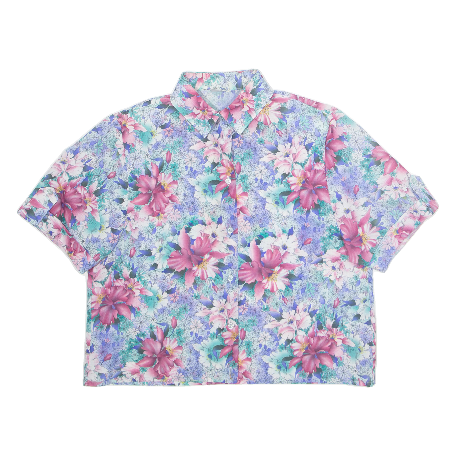 BRANDTEX Womens Printed Shirt Blue Collared Floral S Refurbished - N/A refurbished available on Cerqular