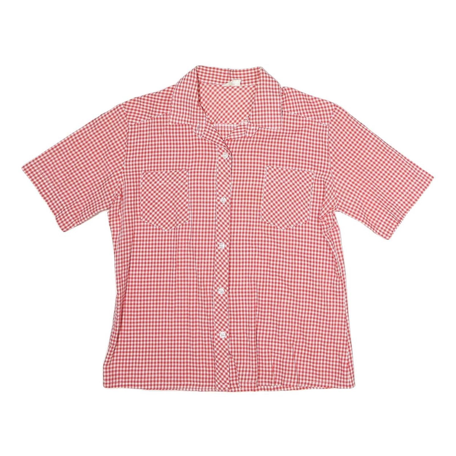 Womens Red & White Check Shirt M Button Front Cotton Summer Casual Refurbished - N/A refurbished available on Cerqular