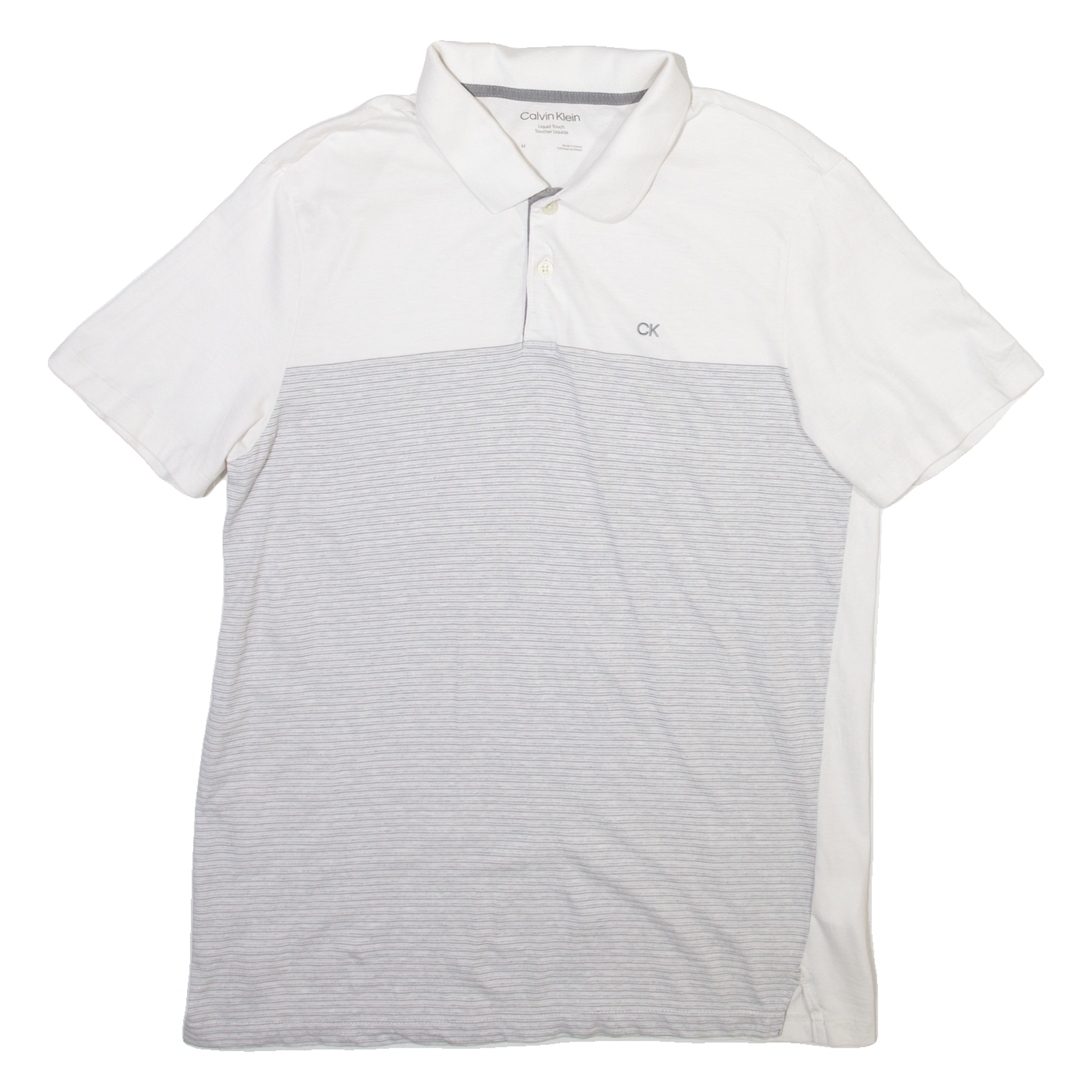 CALVIN KLEIN Mens Polo Shirt White Striped M Refurbished - N/A refurbished available on Cerqular